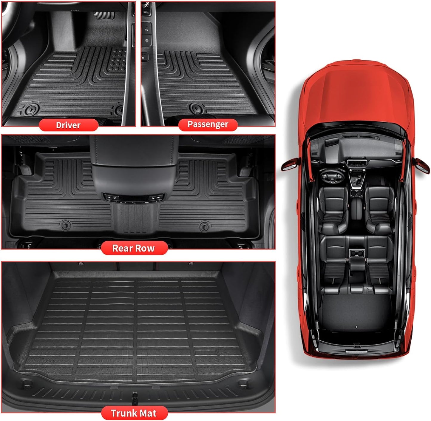 Wayhigh-All Weather Floor Mats and Cargo Liner Set Fit for Kia Seltos 2024 2025 S | LX丨EX丨SX丨X-Line, TPE Car Mats Set (Floor Mats+Rear Trunk Mat) for 2025 Seltos Accessories