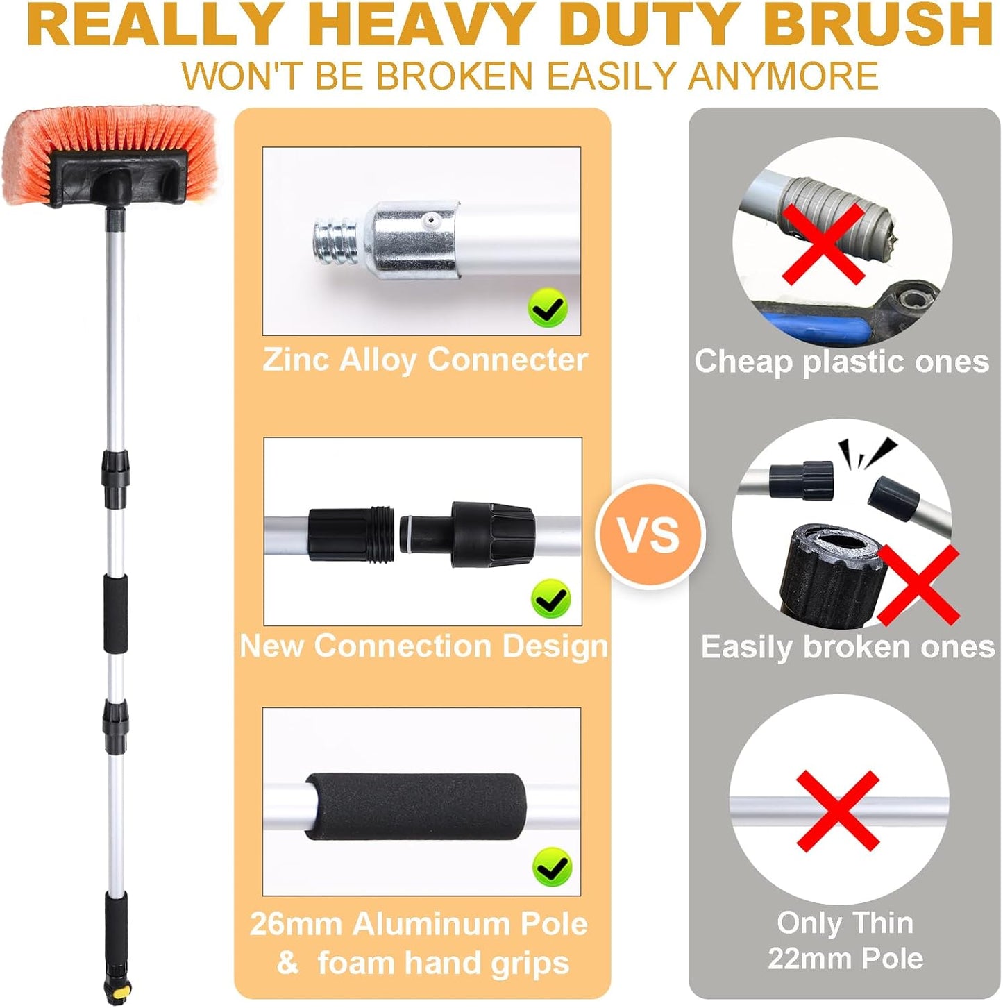 69 Inches Car Wash Brush with Long Handle for Car Truck Boat Washing (Orange)