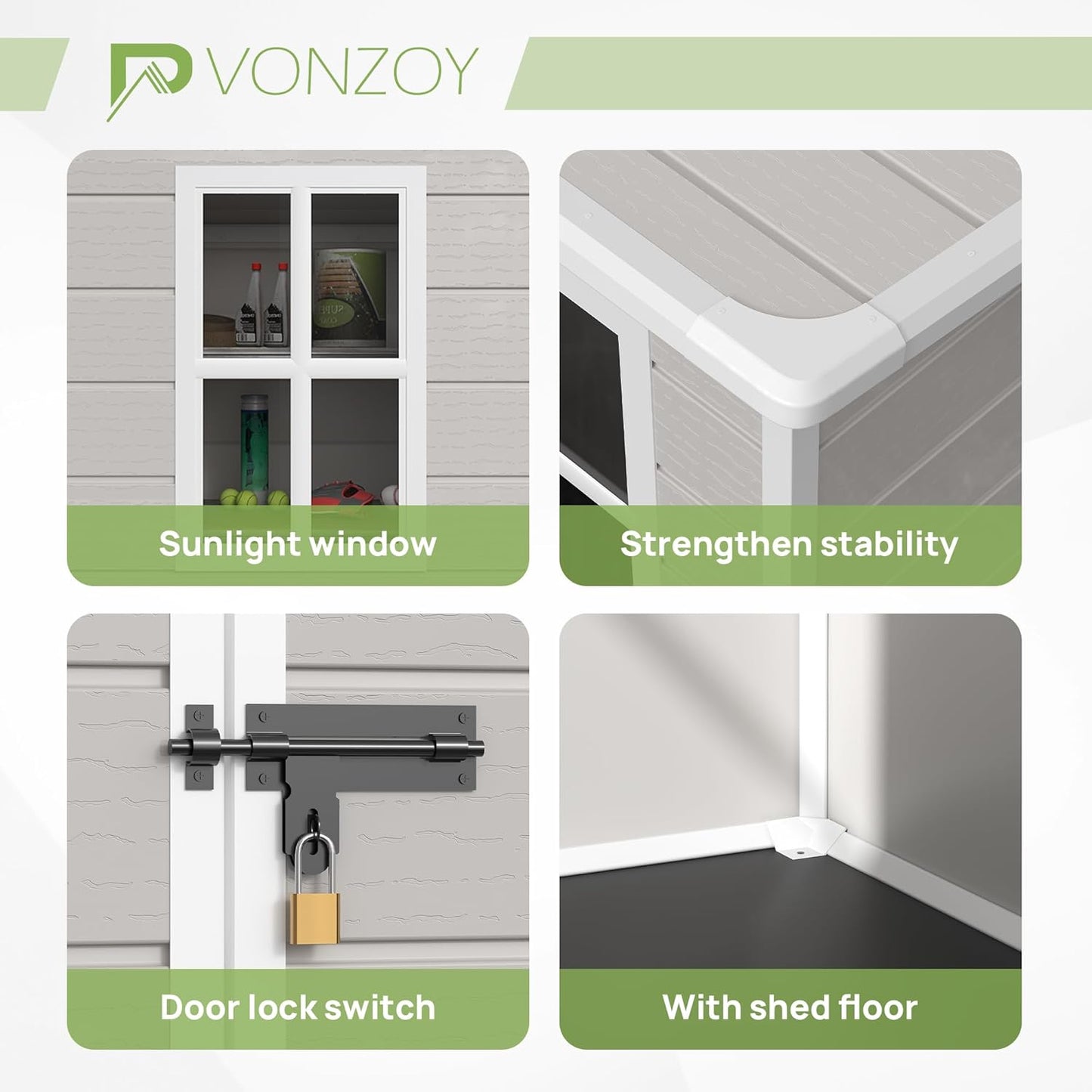 Resin Outdoor Storage Shed with Floor, 6x6 FT Plastic Garden Shed, Lockable Door & Window, Waterproof Tool Shed for Bike, Garbage Can, Lawn Mower, Patio Furniture Bedge