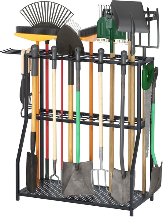 Organizer Yard Tool Storage Rack,Garden Organizer,Steel Yard Tool Racks To Store Long-Handled Tools,Tool Holder For Garden,Shed,Outdoor,Black