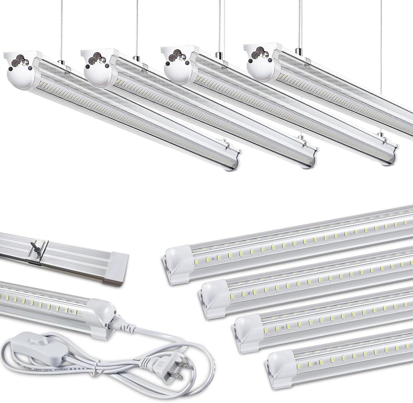 8Pack 8FT LED Shop Light Garage Light,100W 6000K White Light 15000LM Super Bright,Hanging/Surface Mount,Linkable T8 LED Tube Lights for Garage,Warehouse, Workshop,Plug and Play