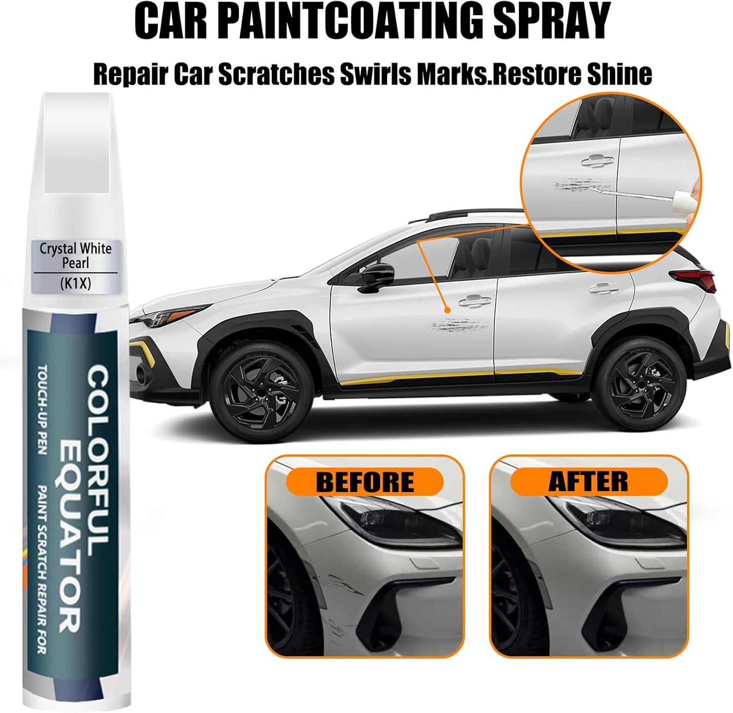 Crystal White Pearl(K1X) Touch Up Paint Compatible with SUBARU, Car Paint Pen Scratch Repair Two-In-One Touch Up Paint, Premium Car Scratch Remover for Deep Scratches