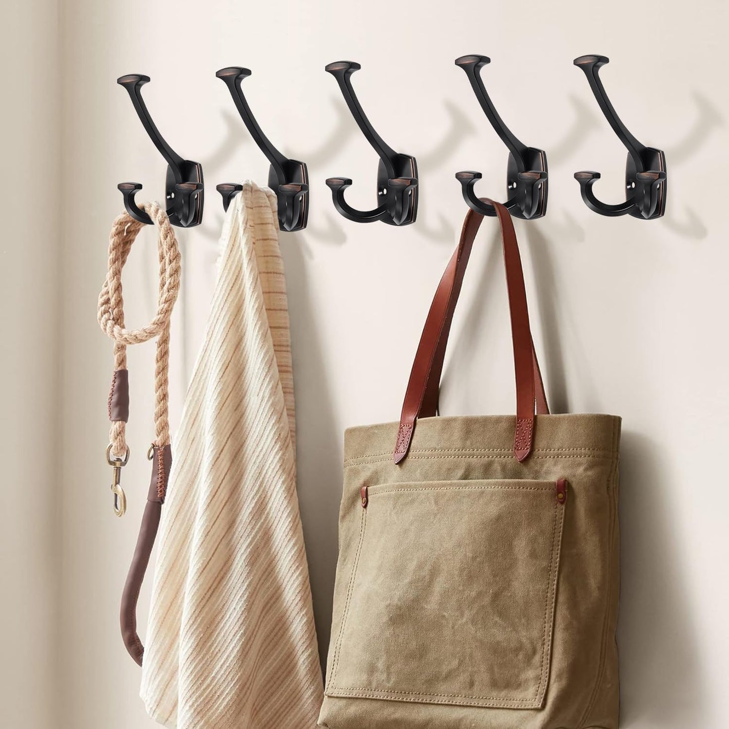 Large Wall Double-Sided Hook 2 Pack Oil Rubbed Bronze Hook Decorative Heavy Duty Solid Large Coat Hooks for Towel Hanging Coats Robe Towel Bags Door Back 2 Prong Hooks