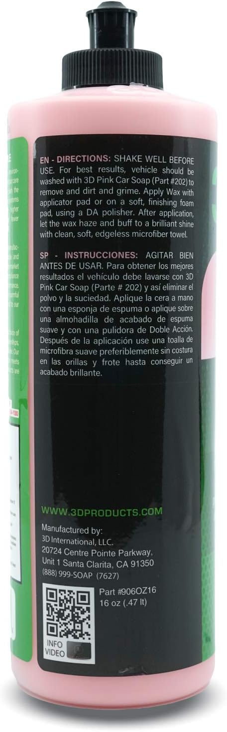 3D Cherry Wax – Liquid Carnauba Show Car Wax with Synthetic Polymers | Deep Gloss Finish | Easy Wipe-Off | Slick Shine | Fast Application | Made in USA |16 oz