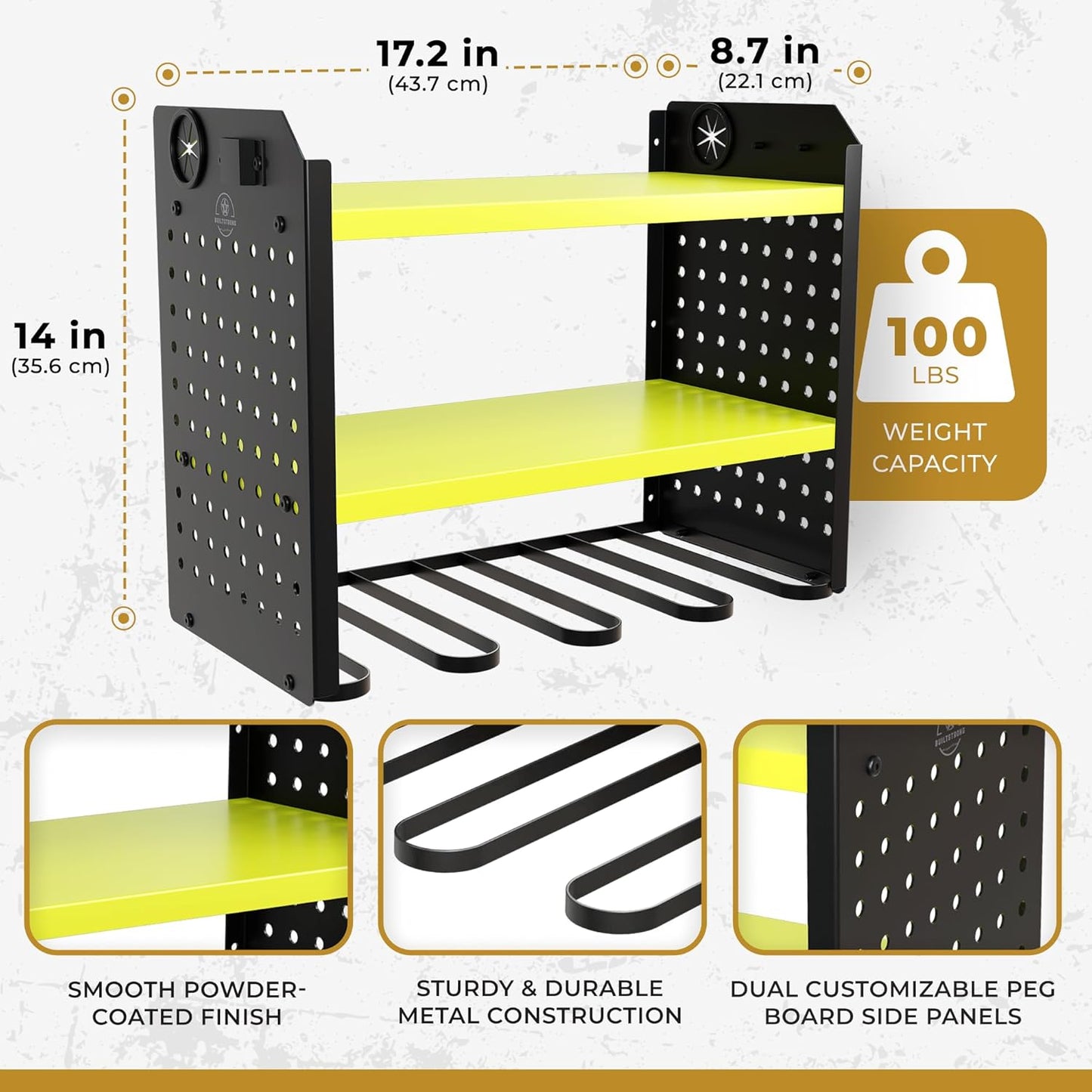 Power Tool Organizer - 6 Drill Holder Wall Mount, 3-Tier Heavy-Duty Hand Tool Storage Rack With 2 Pegboard Sides - Green