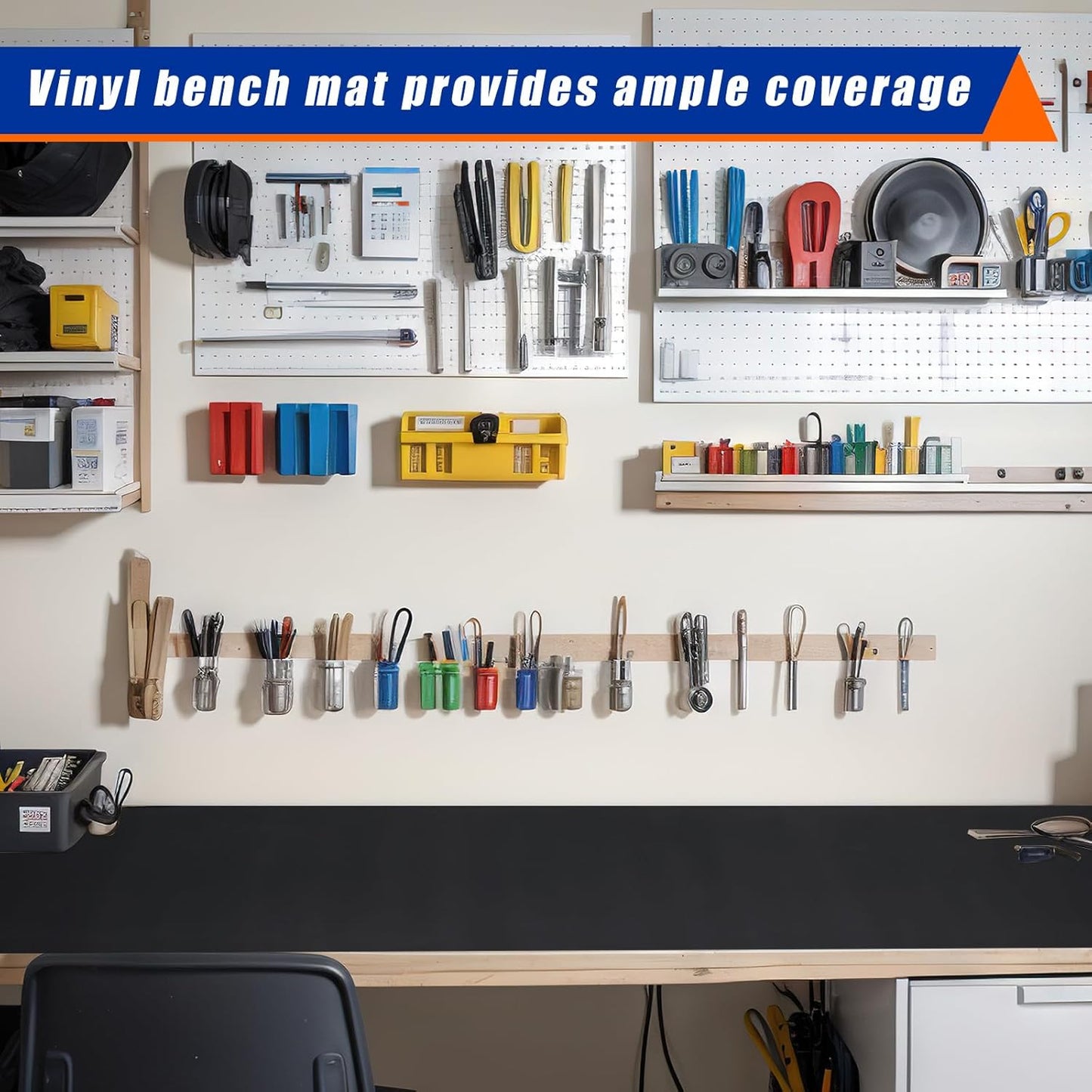 Vesici 1 Roll 23.5 x 200 Inch Work Bench Mat Self Adhesive Resistant PU Floor Runner Easy to Clean Workbench Mat Pad for Garage Workbench or Table Storage Tool Organization,Black