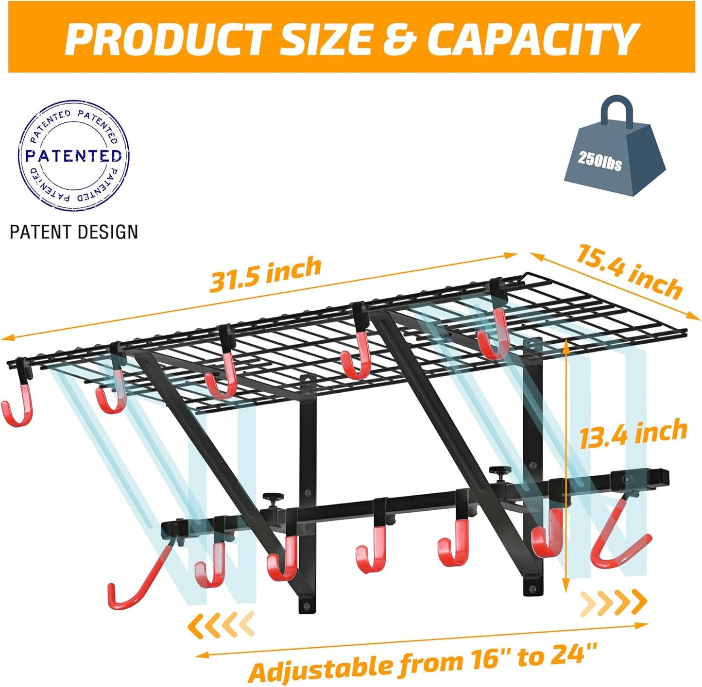 PLKOW Garage Wall Shelving Includes Bike Hooks, Sturdy Adjustable Garage Shelving Wall Mount Garage/Organizer (Black, 2-Pack)