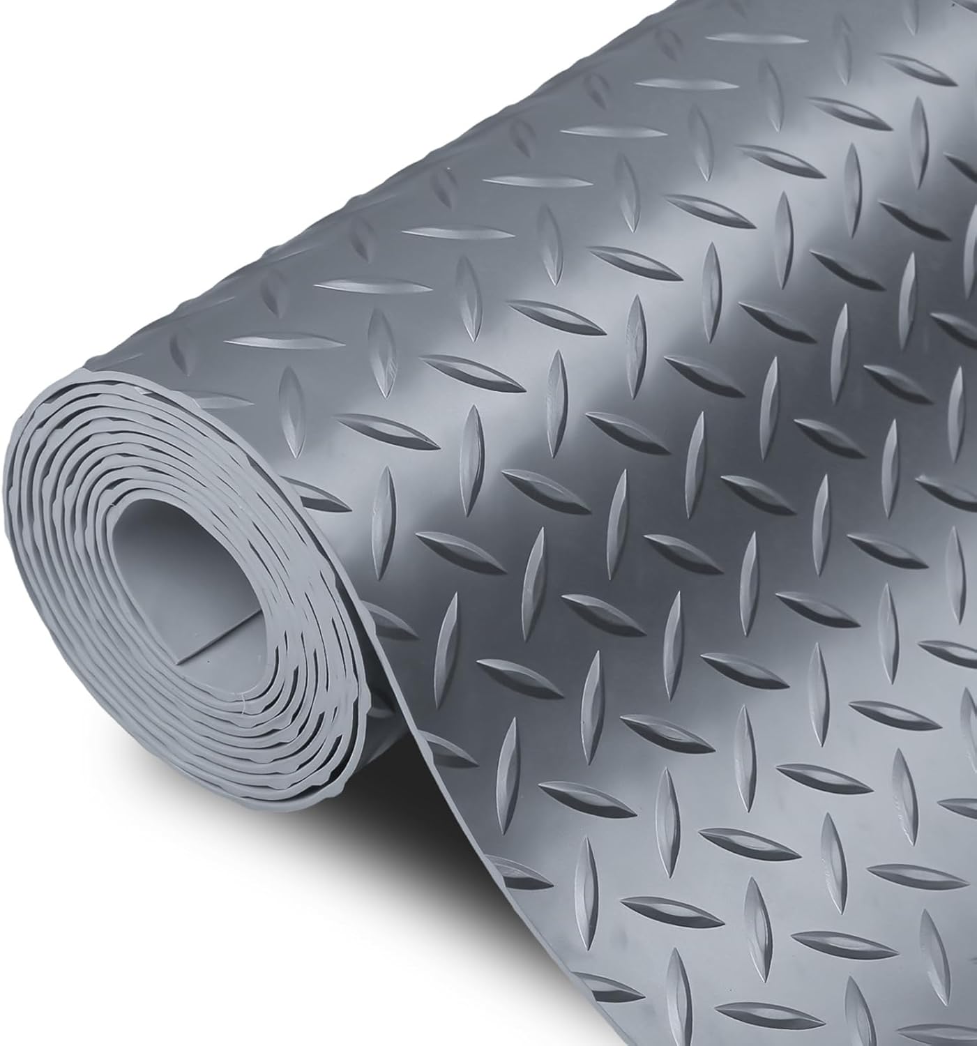 SEAL 4 x 15 Ft Premium Garage Floor Mat, Solid 2.8mm Thick Gray Commercial Grade Heavy Duty Parking Mat for Garage Floor, Golf Cart Parking, Water/Stain Resistant Floor Runner (Embossed Diamond Plate)