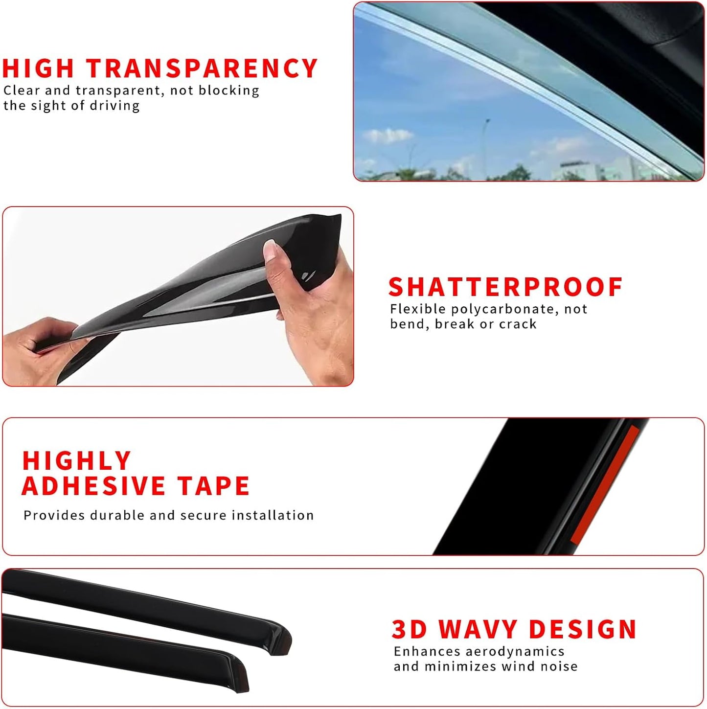 4pcs in Channel Rain Guards Fit for Ford Focus Hatchback & Sedan 2018 2019 2020 2021 2022 2023 2024 2025, Durable Window Visors, Side Wind Deflectors Vent Shades Shield, Exterior Car Accessories