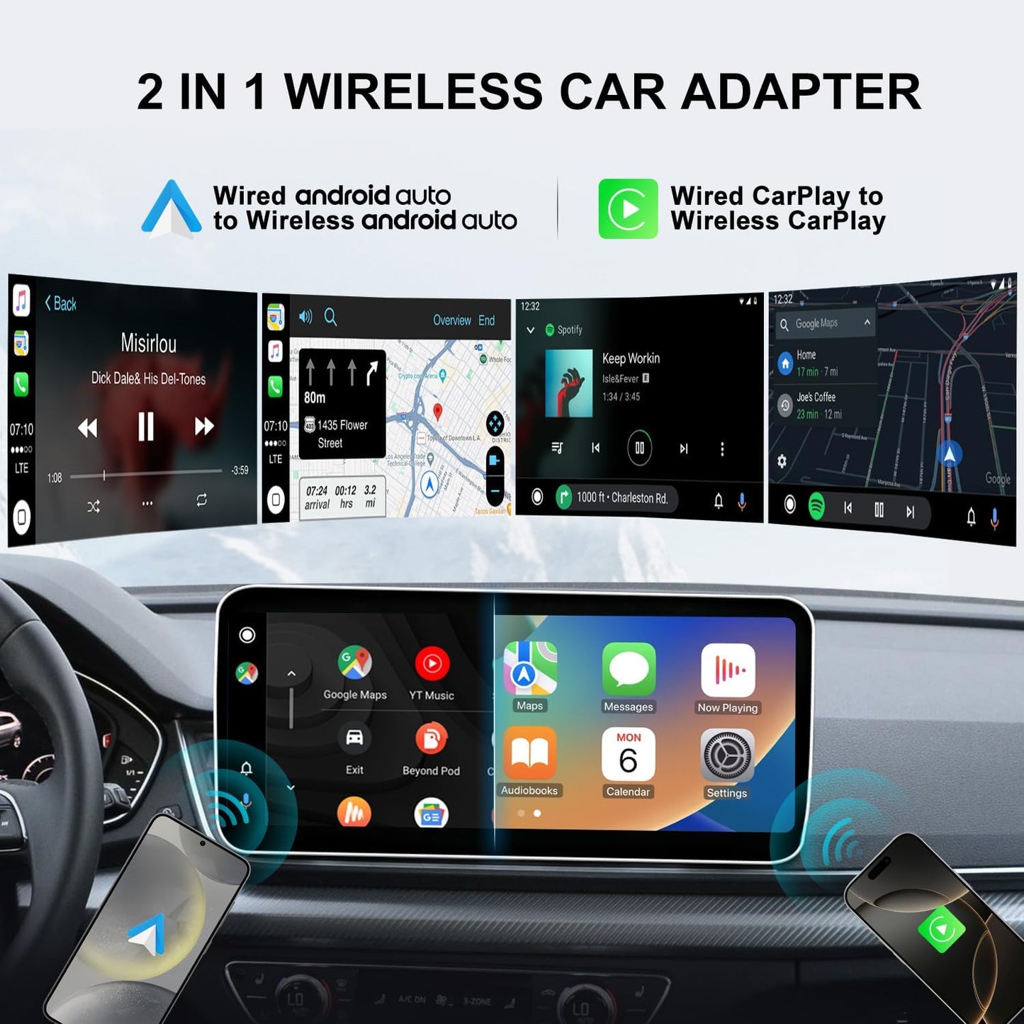 Wireless CarPlay & Android Auto Adapter – 2-in-1 Plug & Play Solution, Converts Wired Systems to Wireless, Compatible with iPhone & Android