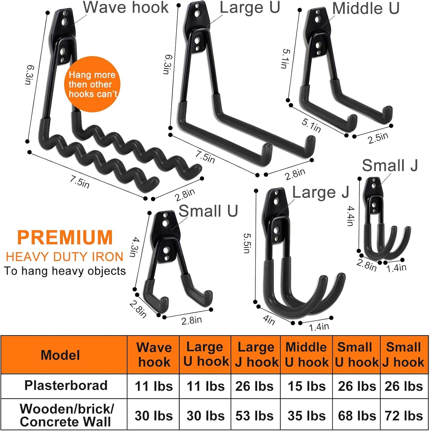 AOBEN Garage Hooks,24Pack Heavy Duty Garage Hanger Organizer Anti-Slip Double Wall Garage Storage Hooks for Ladder, Power Tool,Bike,Ropes (23 Hooks & 1 hoder Strap)-Black