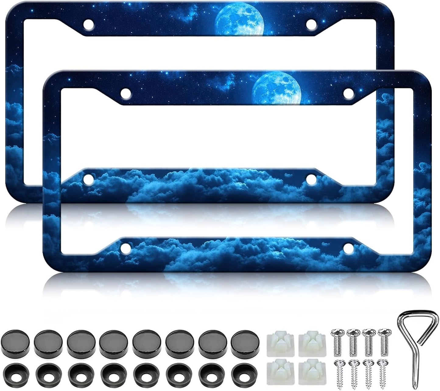 Moon Galaxy Starry Sky License Plate Frames - 2 Pack Night Sky License Plate Holder,Stainless Steel Rust-Proof Waterproof Car Decorative Tag Frame with Screws Fasteners Caps