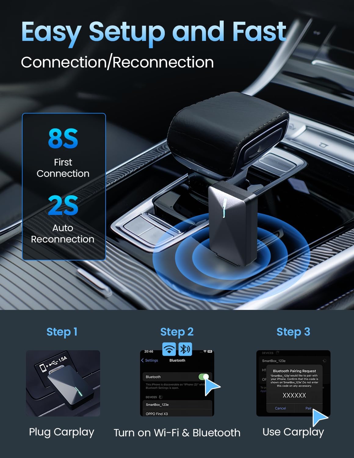 Kello Wireless CarPlay Adapter for iPhone, Convert Wired to Wireless Carplay Adapter, [5.2Ghz Bluetooth] Apple Car Play, Auto for iPhone iOS 10+/ Android 11+, Support OTA