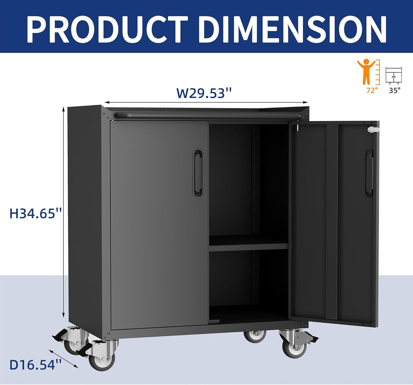 Metal Tool Cabinet,Garage Storage Cabinet System,Wall Cabinet & Locking Rolling Tool Cabinet with Doors and Adjustable Shelves,Steel Tool Cabinets for Home,Office (2 Pcs-StyleC, Black)