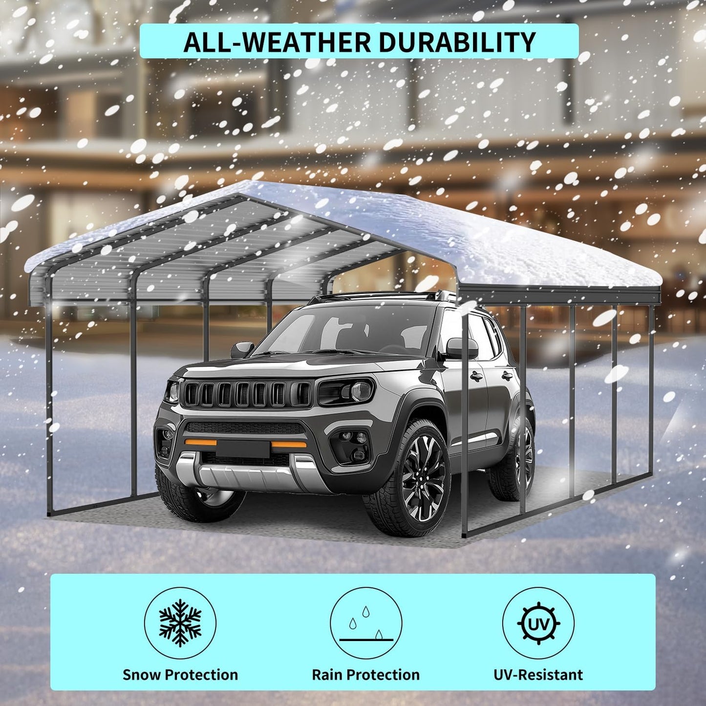 12x20 FT Metal Carport, Heavy Duty Car Port Canopy with Galvanized Steel Roof & Frame, Large Metal Carport Kit, Outdoor Car Garage, Steel Car Shelter for Car, Boat, Truck, Black