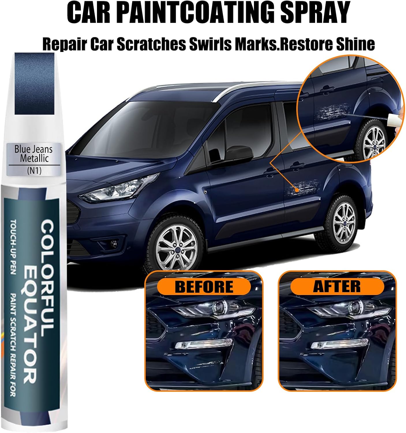 N1 Blue Jeans Metallic Touch Up Paint for Ford, Car Paint Pen Scratch Repair Two-In-One Touch Up Paint, Premium Car Scratch Remover for Deep Scratches