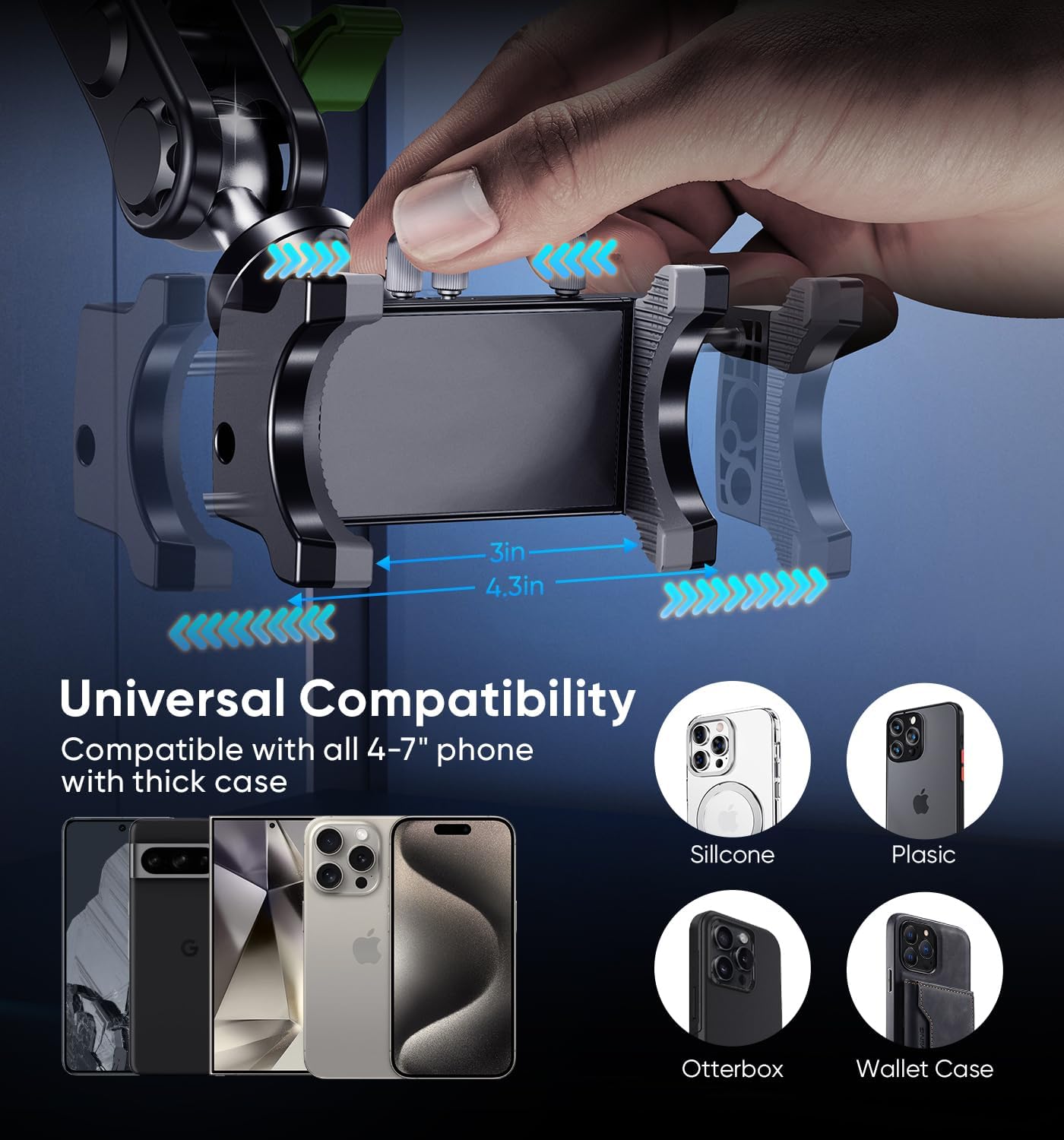 MAGIC JOHN Car Phone Holder, Ultra-Durable Mteal Phone Holders for Your Car, 360° Rotation Cell Phone Car Mount for Windshield, Suction Cup Car Phone Mount for iPhone Samsung All Smartphone