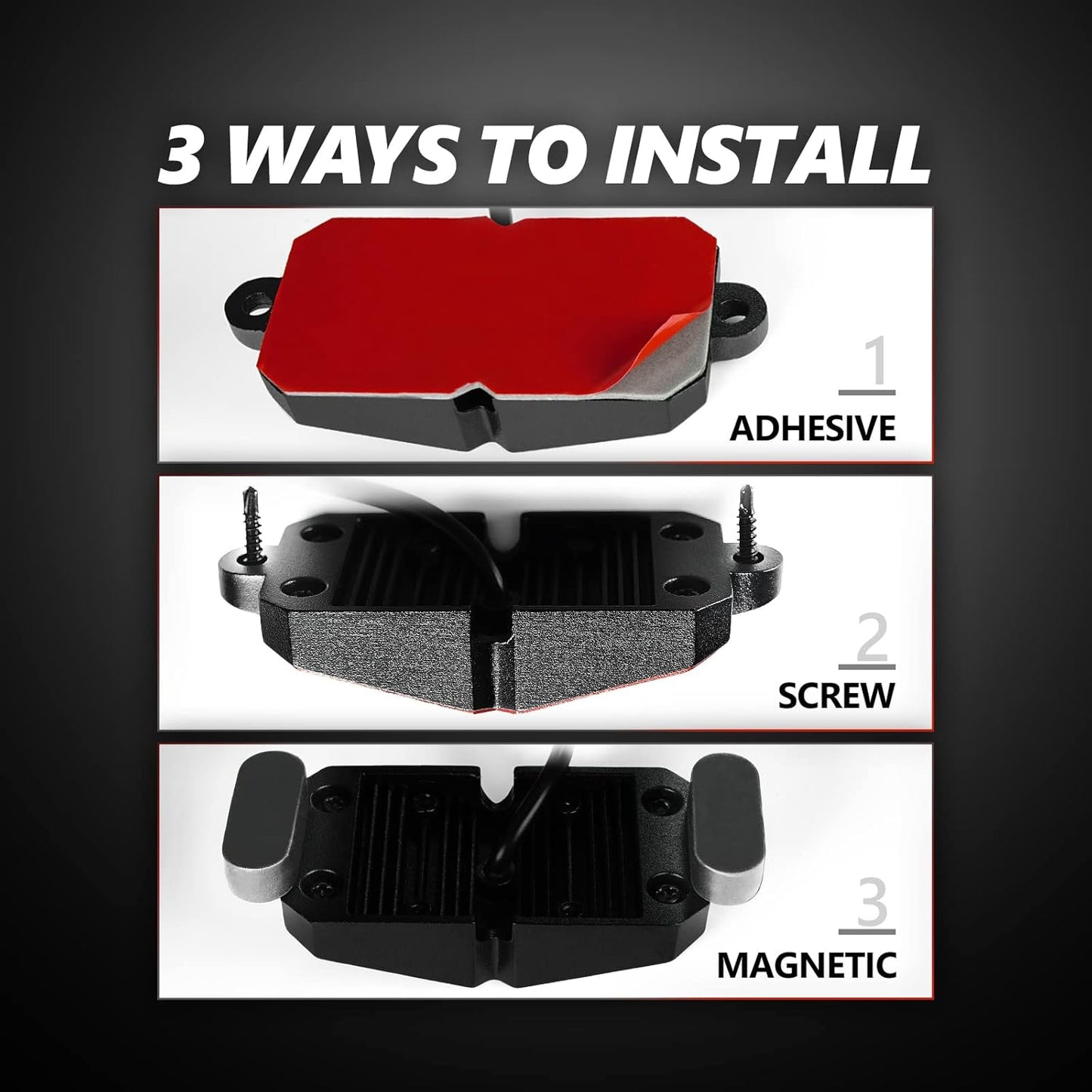 OPT7 Photon RGB LED Magnet Rock Lights with APP & Remote Control, 4 Black Pods Wide Angle Multicolor Neon Underglow Lighting Kit with Extension Wire, IP68 Waterproof for Offroad Truck Jeep RZR ATV UTV