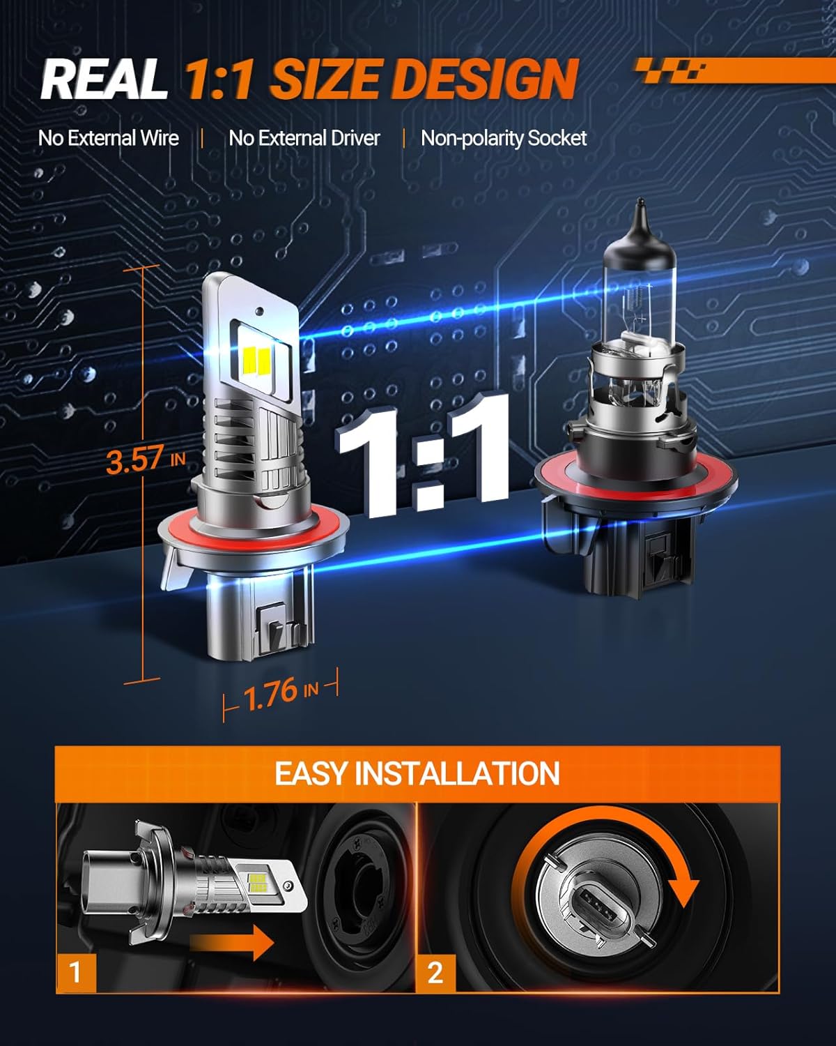 SEALIGHT H13 Bulb compatible 9008, 30000LM 6500K White Light, 1:1 Design with Cooling Fan, 60000+ Hours Lifspan Plug and Play, 2 Pack