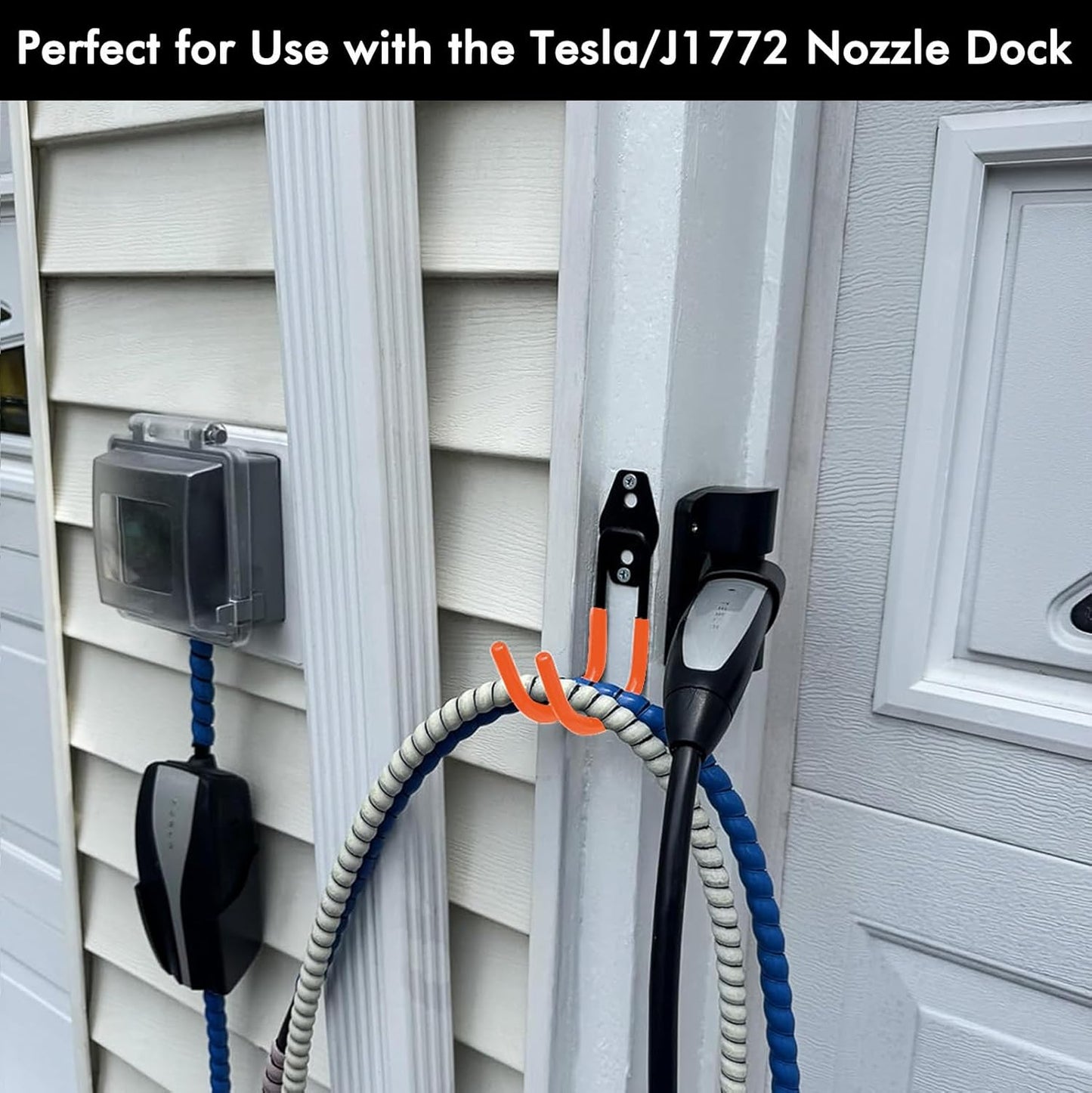 Tesla Charger Holder Wall Mount EV Charger Holder, Tesla Charging Cable Organizer J1772 J-Hook Cord Hanger for All Electric Vehicle Mobile Connector Organizers