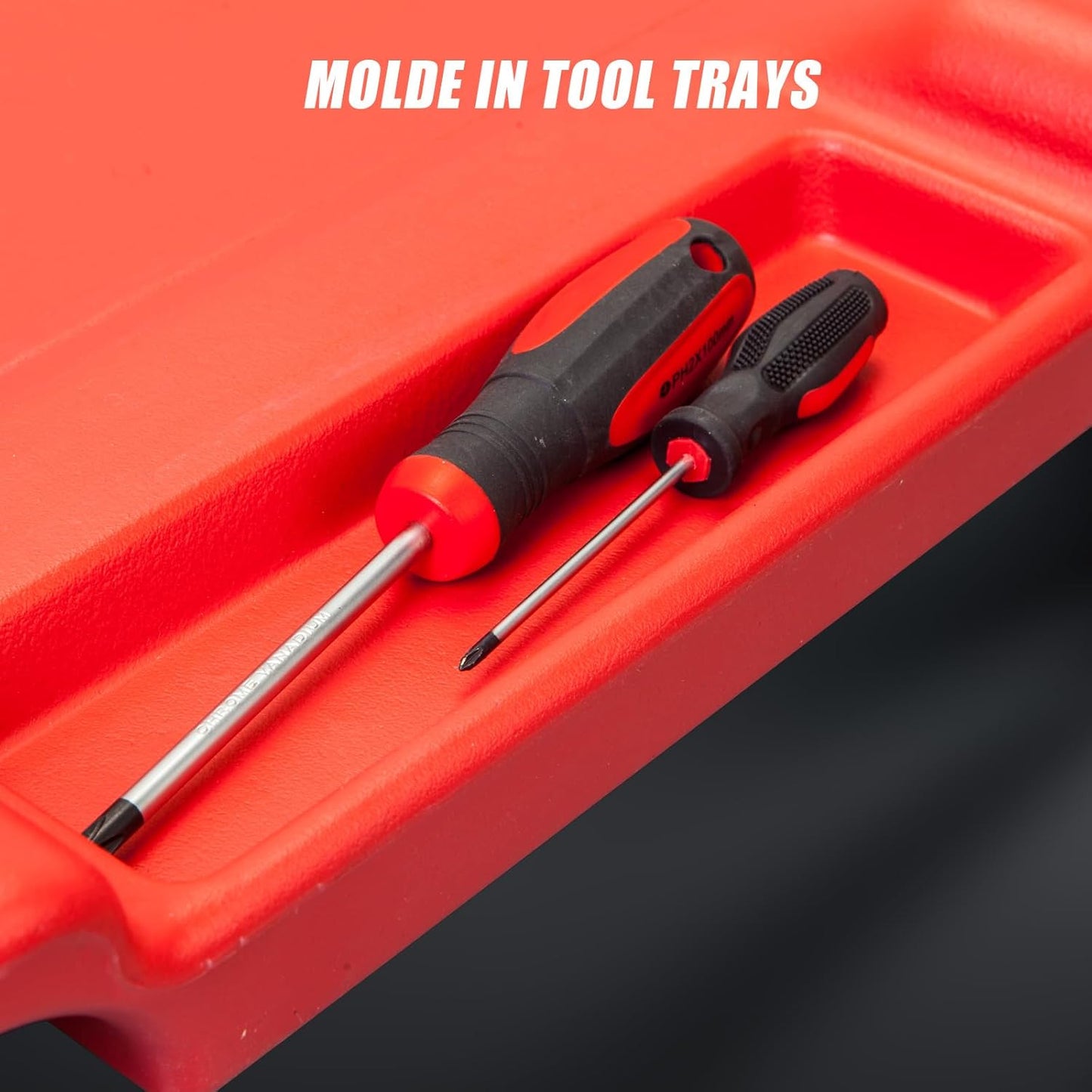 Big RED Plastic Rolling Garage/Shop Creeper: Dual Tool Trays and 6 Casters, Red，40" Mechanic Cart with Padded Headrest
