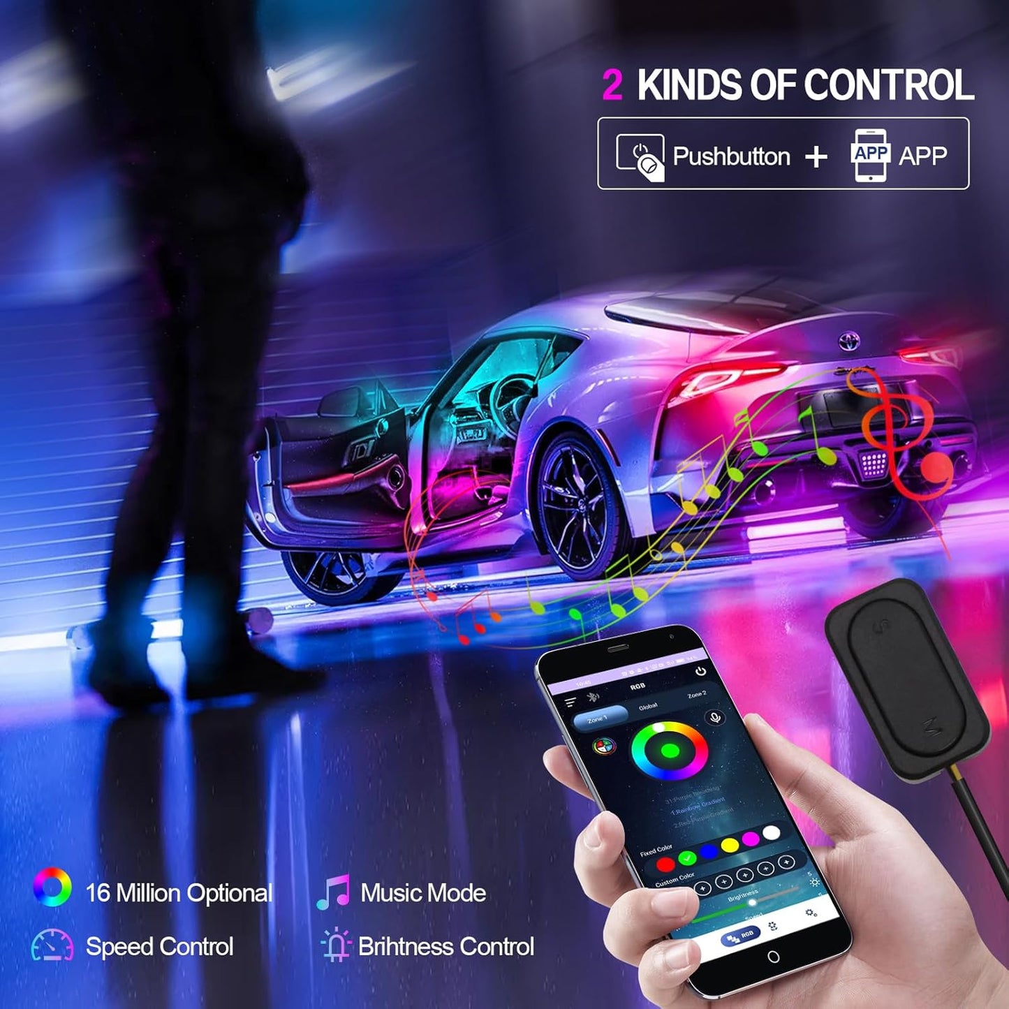 New Version Dreamcolor Acrylic Car Interior Lights 10 in 1 RGB LED Strip Lights APP Control Zoned Control System 252 Color Modes DIY Fiber Optic Ambient Lighting Kits Music Car Neon Lights