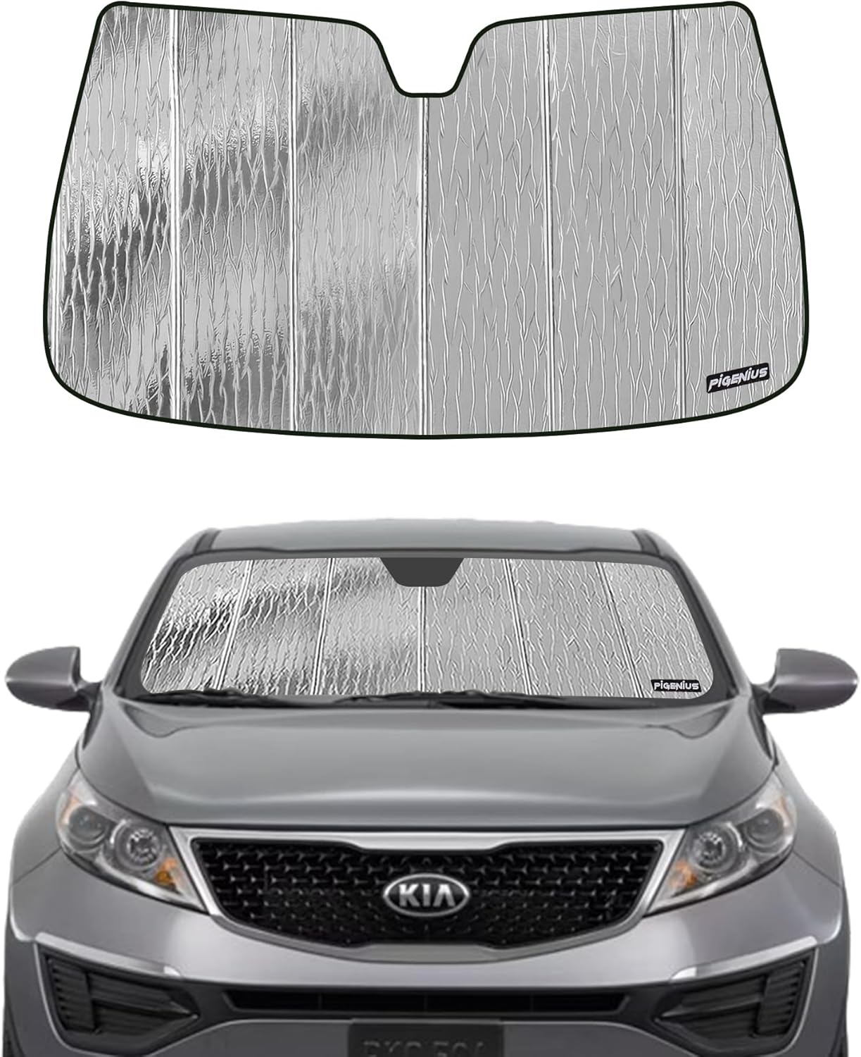 Windshield Sun Shade for Kia Sportage 2011-2016,Front Window Sunshade Shield, 2-in-1 Reflective Sun Shade,Silver for Summer, Black for Winter