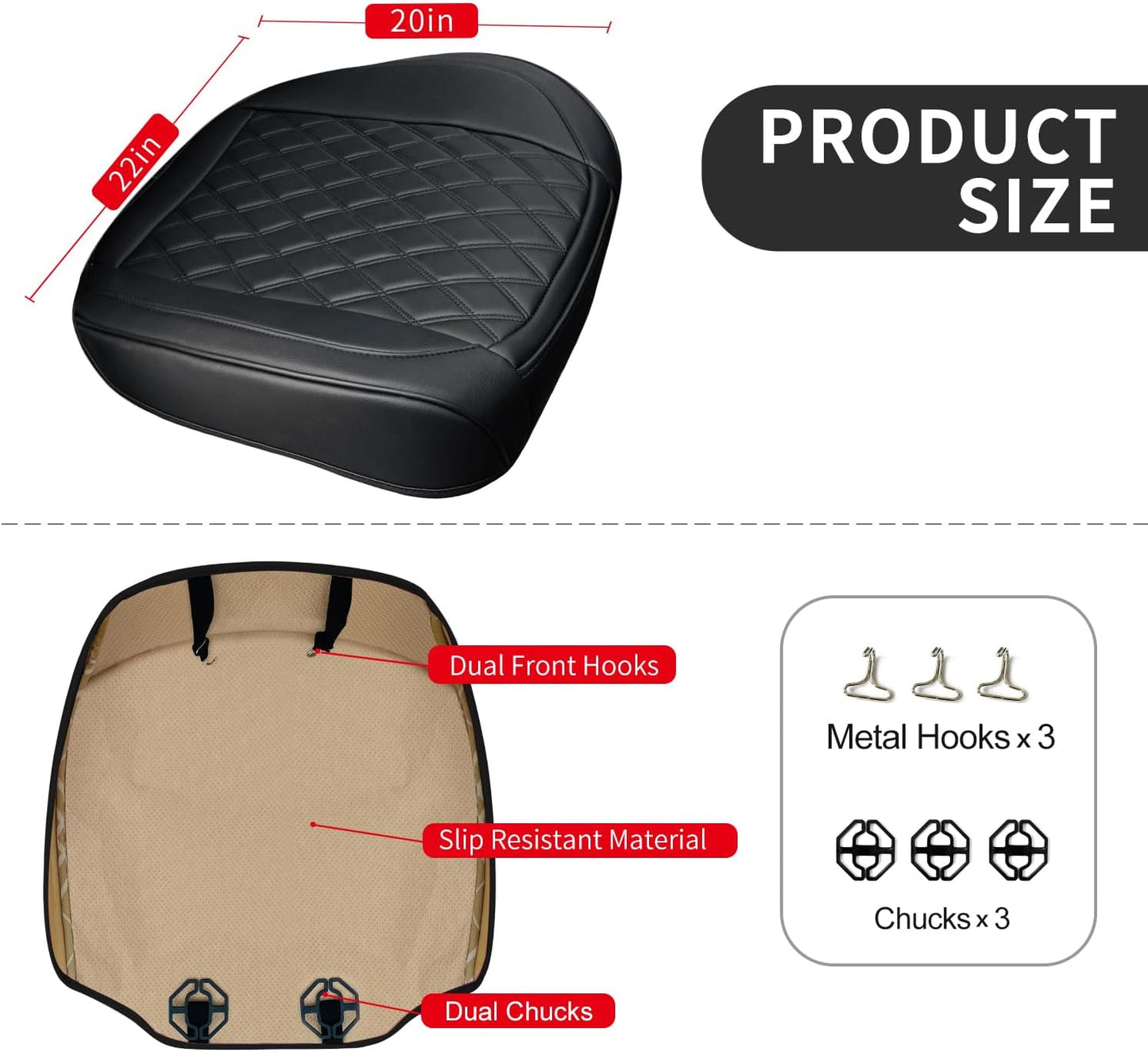 1 Pack Leather Front Car Seat Cover Bottom Car Seat, Anti-Slip and Full Wrap Driver Car Seat Protectors, Luxury Waterproof Bottom Auto Seat Cushion Pad Mat for Most Vehicles(Black)