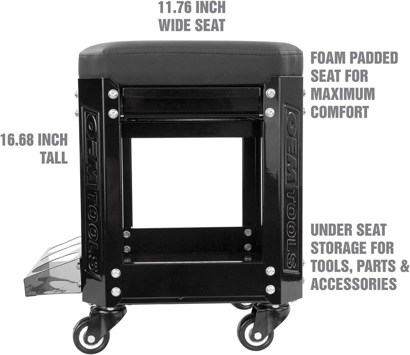 OEMTOOLS 24994 Workshop Creeper Seat, Rolling Stool with Tool Storage, Mechanic Stool for Garage Work, 280 lb Capacity