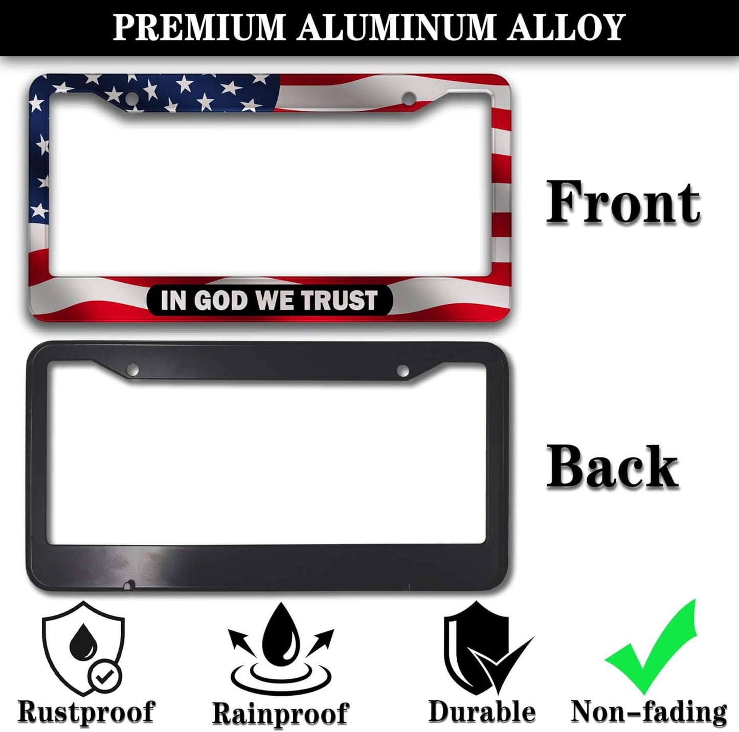 License Plate Frames Multicolor License Plate Holder American Flag in God We Trust Universal Aluminum Car Accessory 2 Pack with Screw Covers Set