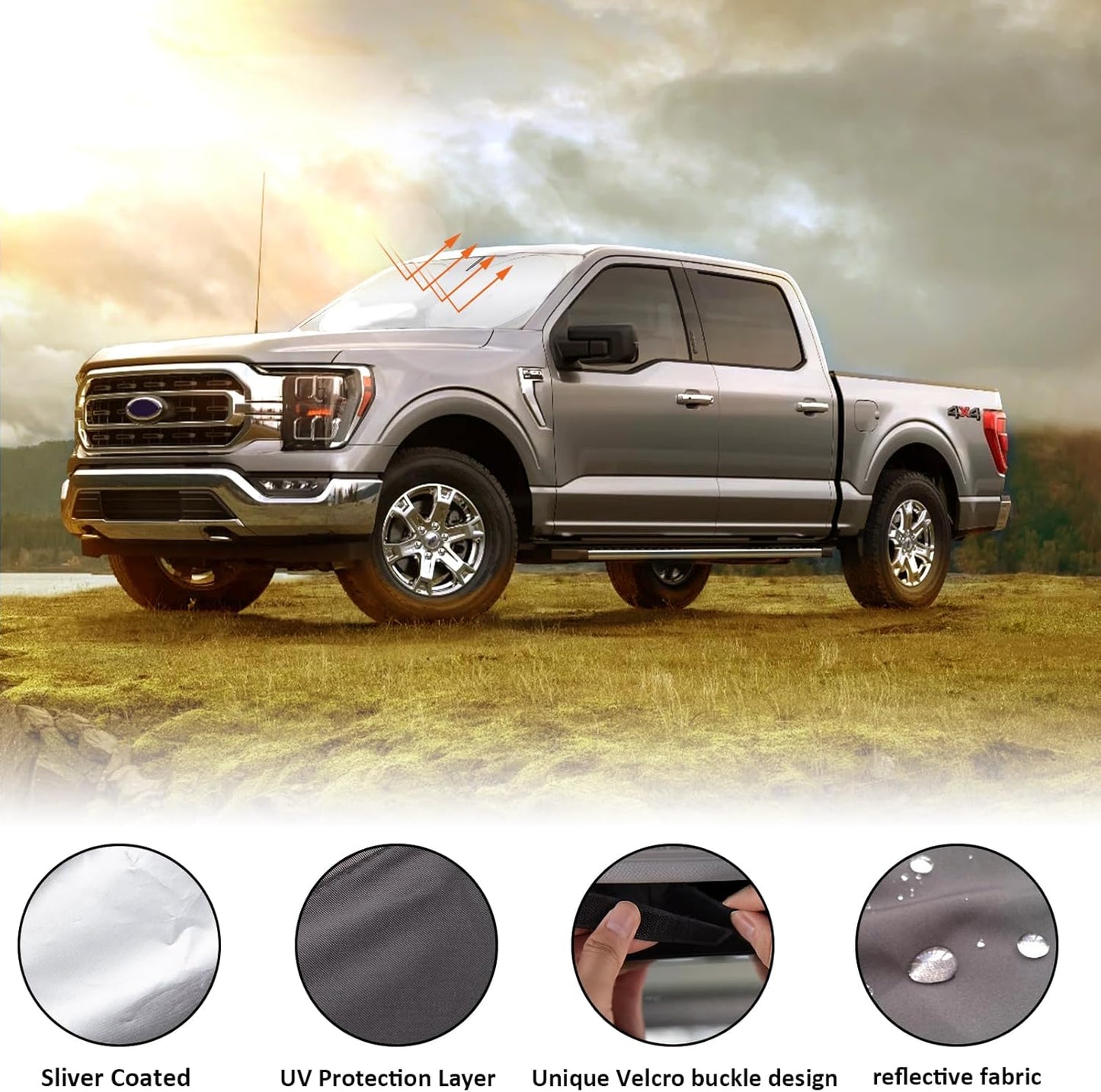 Windshield Sun Shades Sunshade fit for Ford F150 2021-2024 2025 2026 Front Window Shield Sun Visor Protector for Ford F150 F-150 Lariat King Ranch Platinum XL XLT Limited Raptor Truck Car Accessories