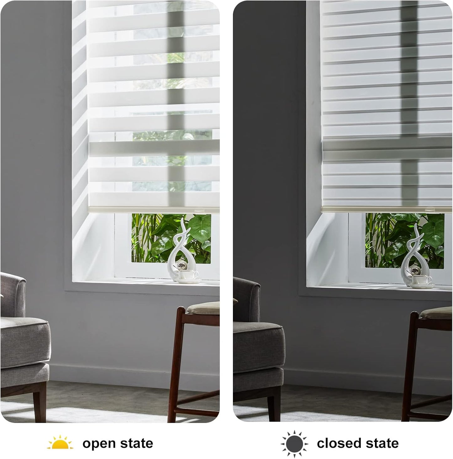 Persilux Cordless Zebra Blinds for Indoor Windows, Free-Stop Light Filtering Sheer Shades, Dual Layer for Day and Night, Roller Shades for Home (34.25" W X 64" H, Cream)
