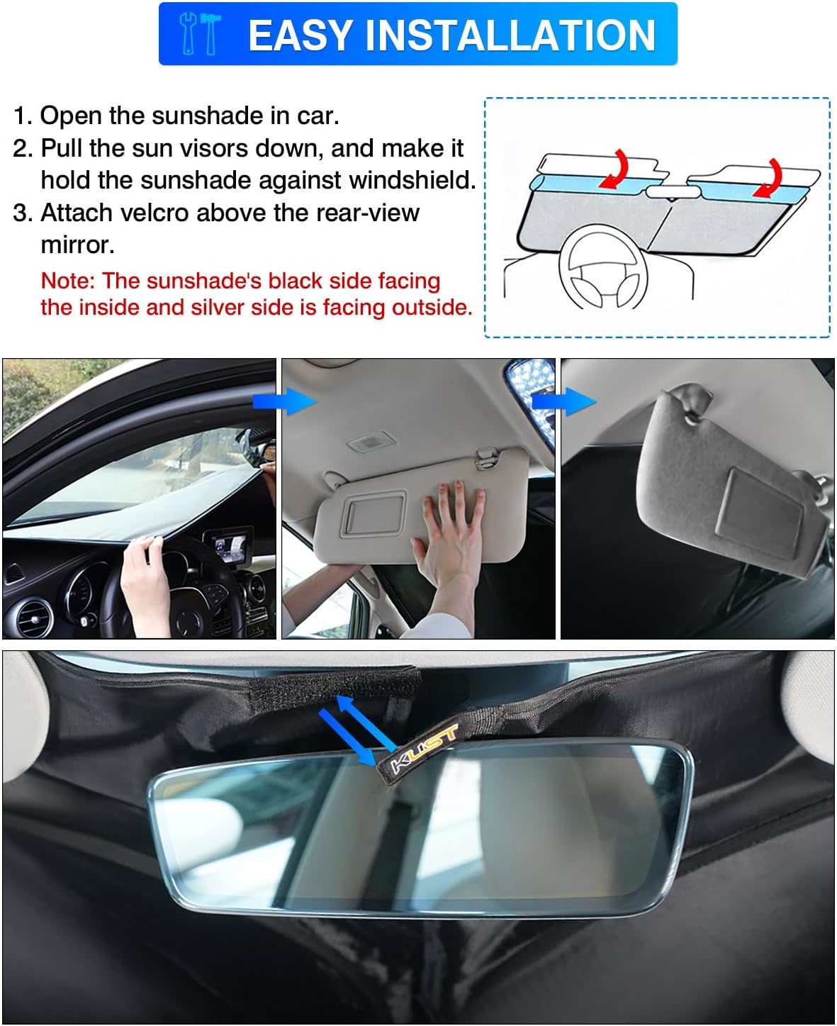 KUST Windshield Sun Shade for Kia Rio 2018-2023 Window Shade Sun Visor Cover Foldable Blocks UV Rays Keep Your Car Cooler