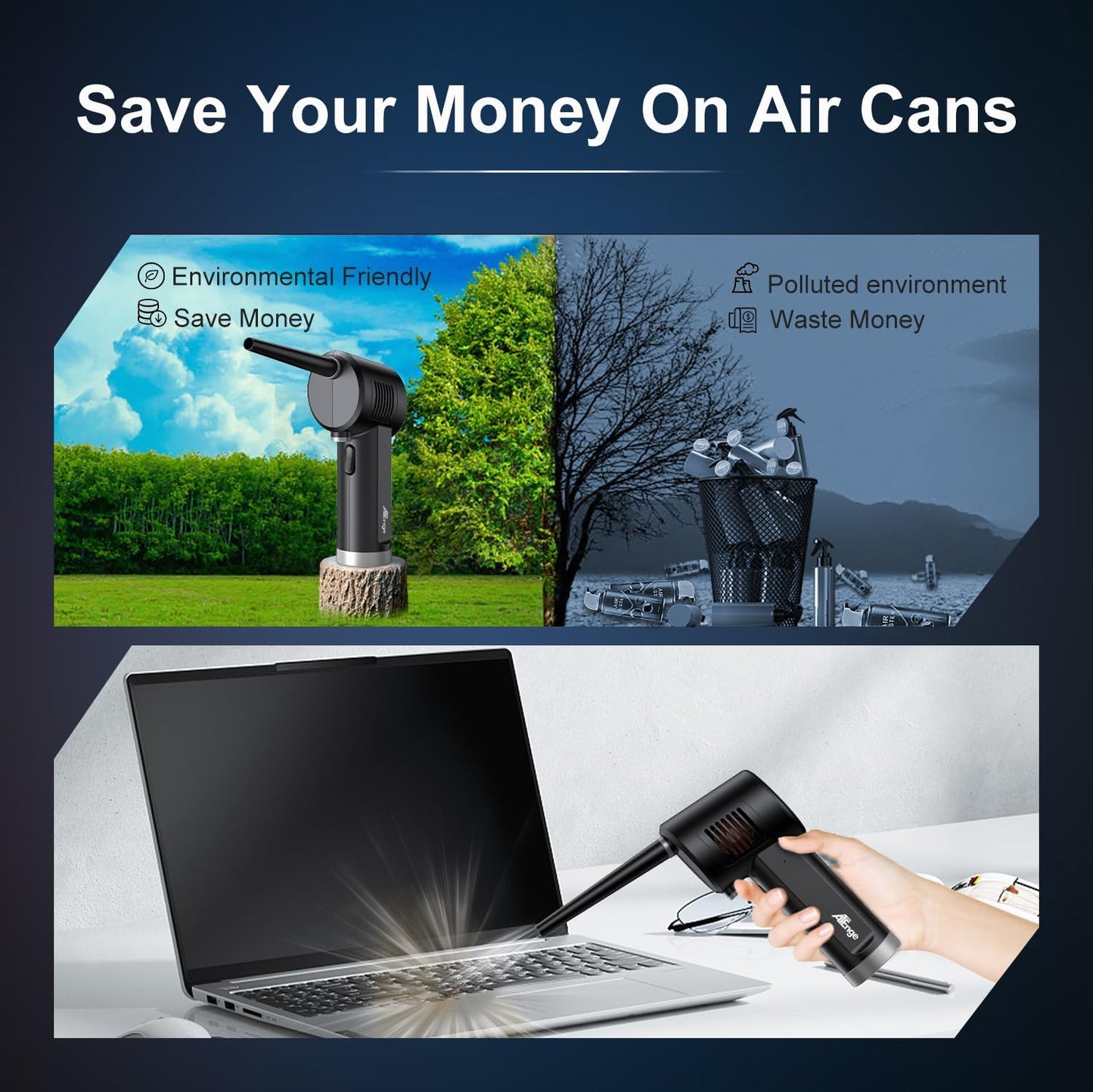 Electric Air Duster, Cordless Air Duster, Rechargeable Compressed Air Duster, 33000 RPM Air Blower, Two Smart Start Modes, Good Replacement for Compressed Air Can, Reusable Dust Destroyer…