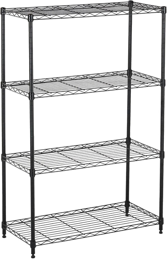 Displays By Jack 4 Tier Wire Shelving Unit Storage Rack, Metal Heavy Duty Utility Organization Units for Products Plant Standing Shelf, Pantry, Garage, Shelf Stand, Black, 14" W x 30" L X 48" H