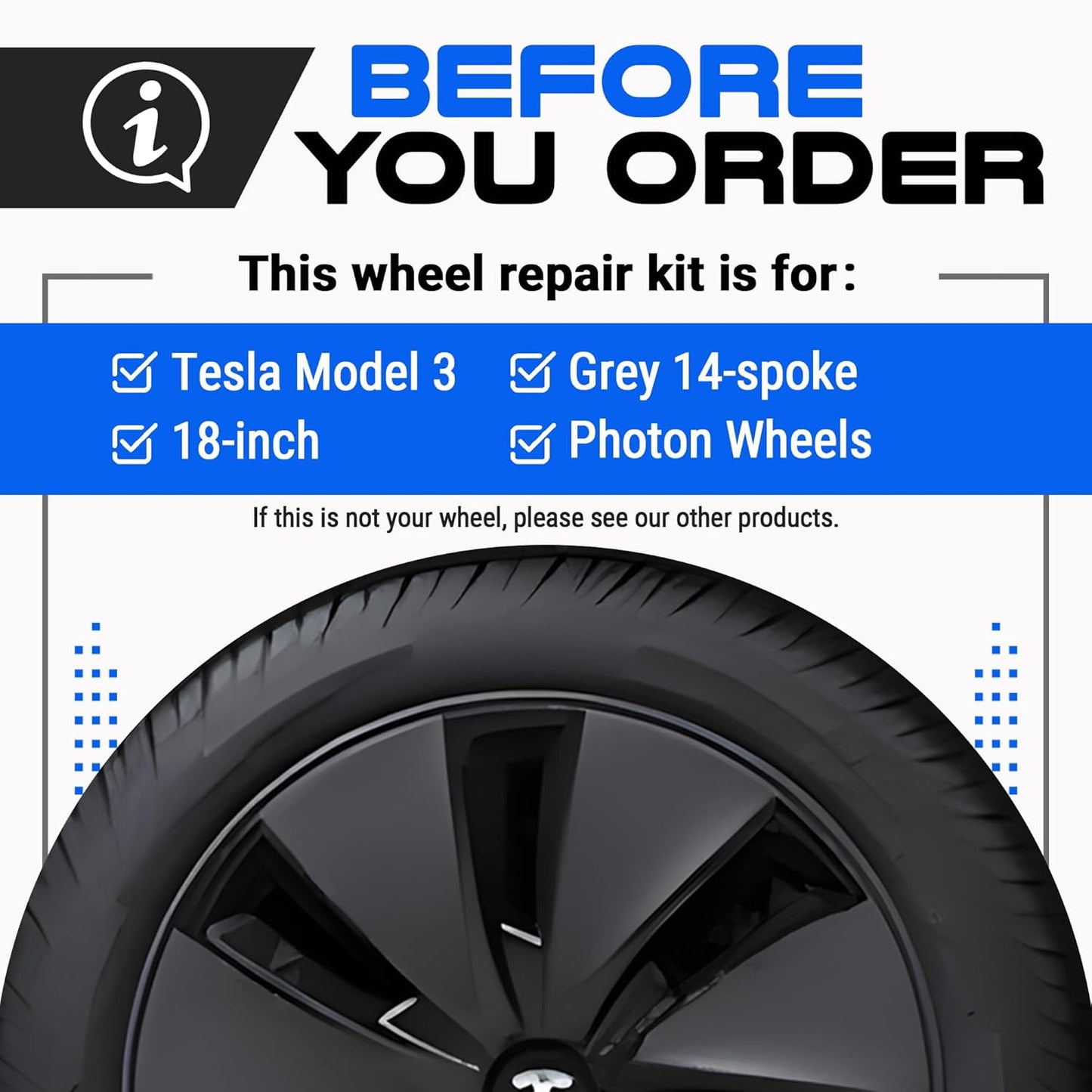 Premium Tesla Wheel Curb Rash Repair Kit for Model 3 18-inch Grey Photon Rims - DIY Kit with Color-matched Touch Up Paint - Made in USA