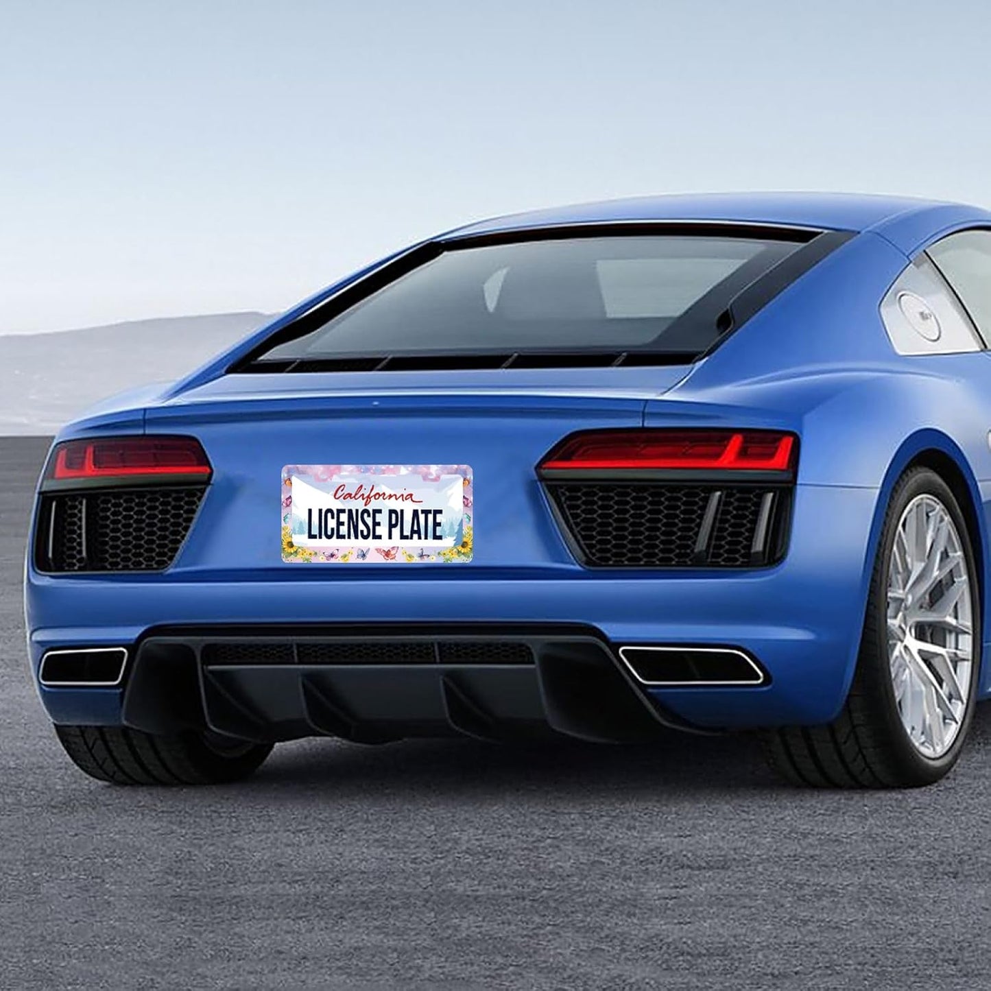 Beautiful Butterfly Sunflower License Plate Frame Yellow Floral License Plate Stainless Steel Funny License Plate Holder for Men Women Colorful Car Accessories Decoration 12.3" x 6.3"