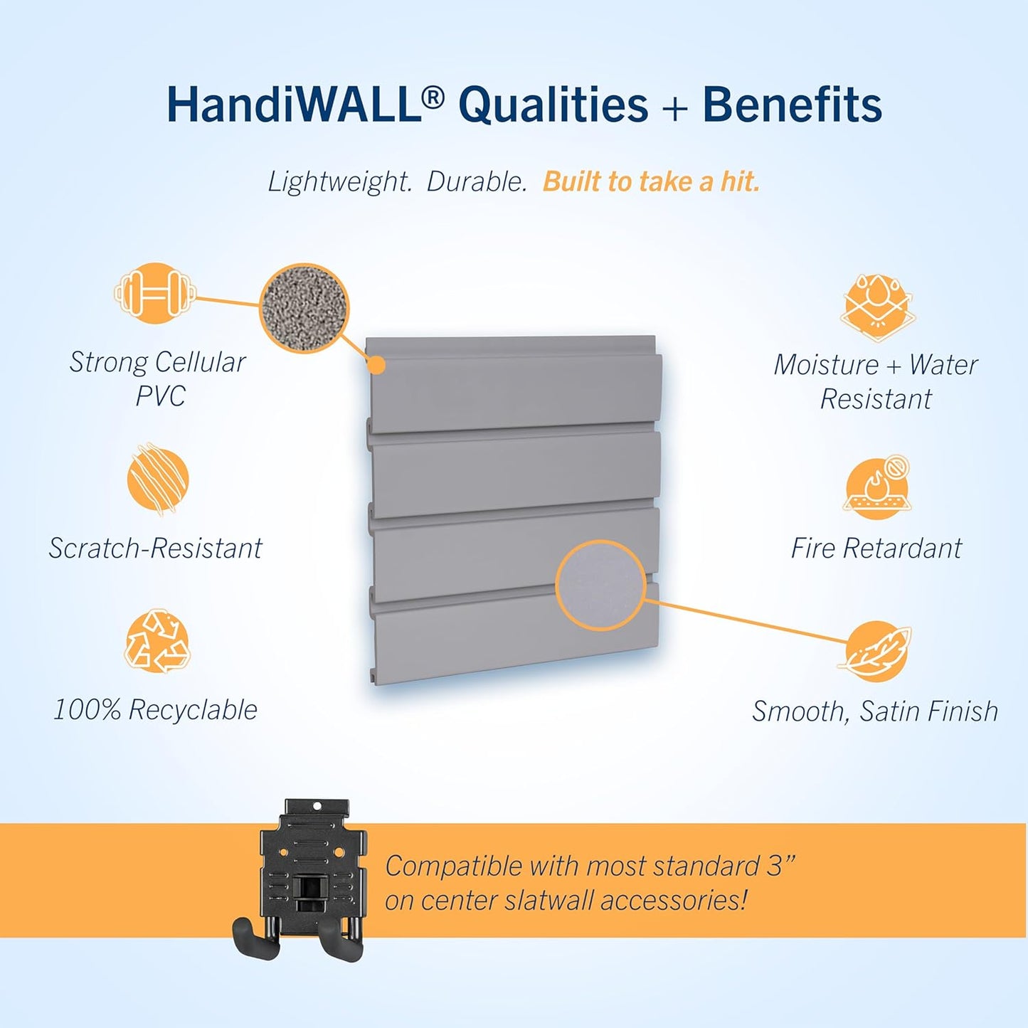HANDIWALL (GRAY) PVC Slatwall Garage Wall Organizer, 4x2ft Heavy Duty Framed Slatwall Panel Storage Kit, Wall Mount Organizing Storage System For Slatwall Accessories