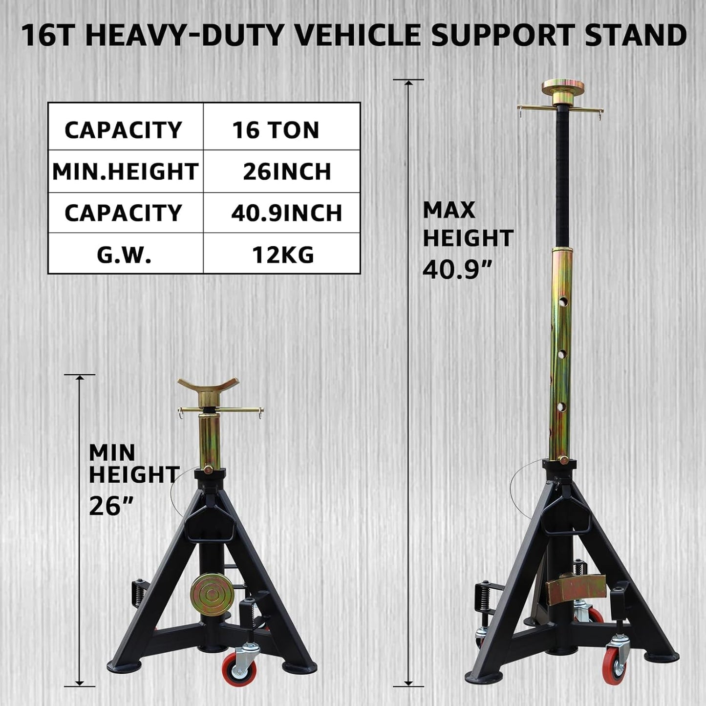 BESTOOL 16 Ton Heavy Duty Jack Stands – 35,000 lbs Capacity, Adjustable 26" to 40.9", for Trucks, SUVs, Tractors & Trailers