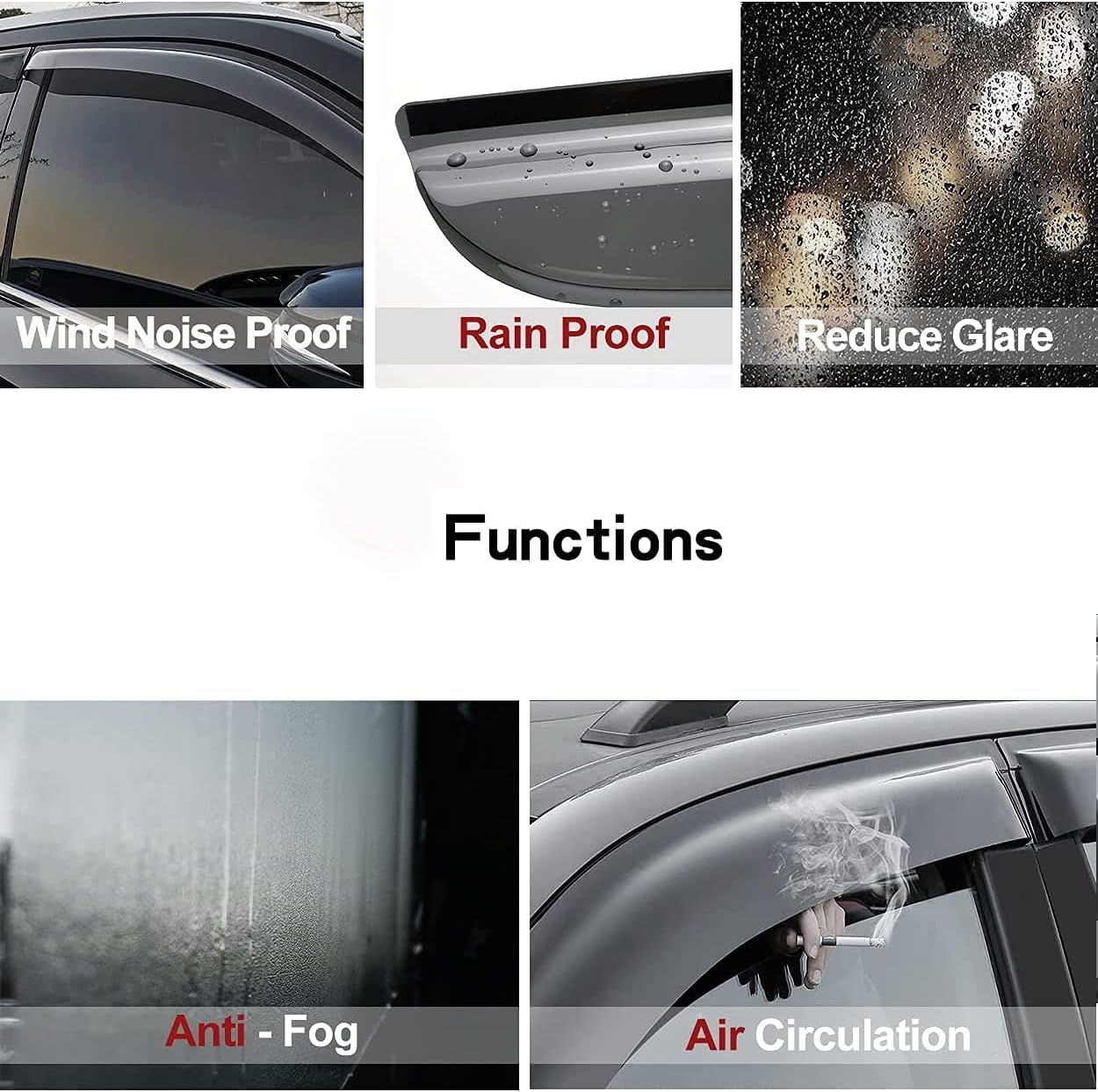 4pcs Out-Channel Tape On Side Wind Vent Deflector,Dark Smoke Sun Rain Guard,Nice Window Visor fit for 2000-2004 Nissan Xterra All Models 94719