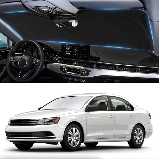 Custom Fit VW Jetta Windshield Sunshade for 2011-2017 2018 Volkswagen VW Jetta Accessories Front Window Shield 210T Silver Coating Cover for Volkswagen Windshield Sun Visor Protector Blocks UV