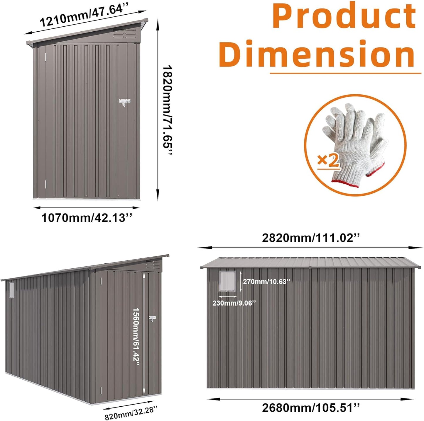 4 x 9 FT Metal Outdoor Storage Shed w/Clear Window, Lean to Storage Sheds with Lockable Door and Air Vents, All Weather Waterproof Garden Tool House for Backyard, Patio, Lawn, Gray