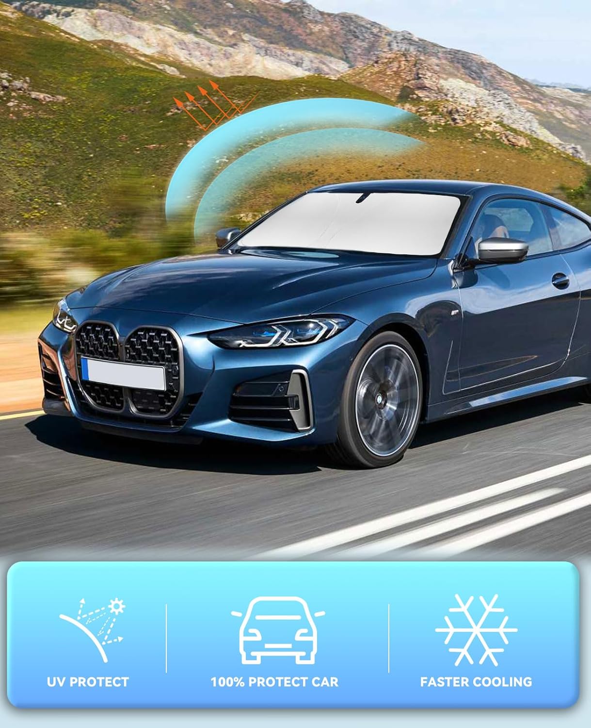 Sun Shade Sunshade for 2021-2023 2024 2025 BMW 4 Series M4 i4 440i 430i 428i 435i 420i Front Windshield Cover, Custom Fit 4 Series Sun Visor Window Shield Blocks UV Rays Car Accessories