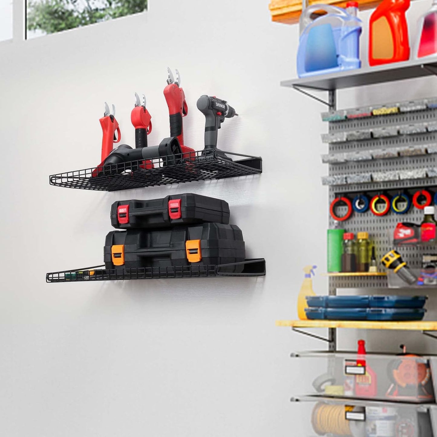 Wallmaster Heavy Duty Garage Wall Shelving 4 Pack 23.6"x11.8" Metal Wire Shelves Wall Mount Mesh Storage Rack for Garage, Office, Basement and Kithcen, max Load 65 lbs (Black)