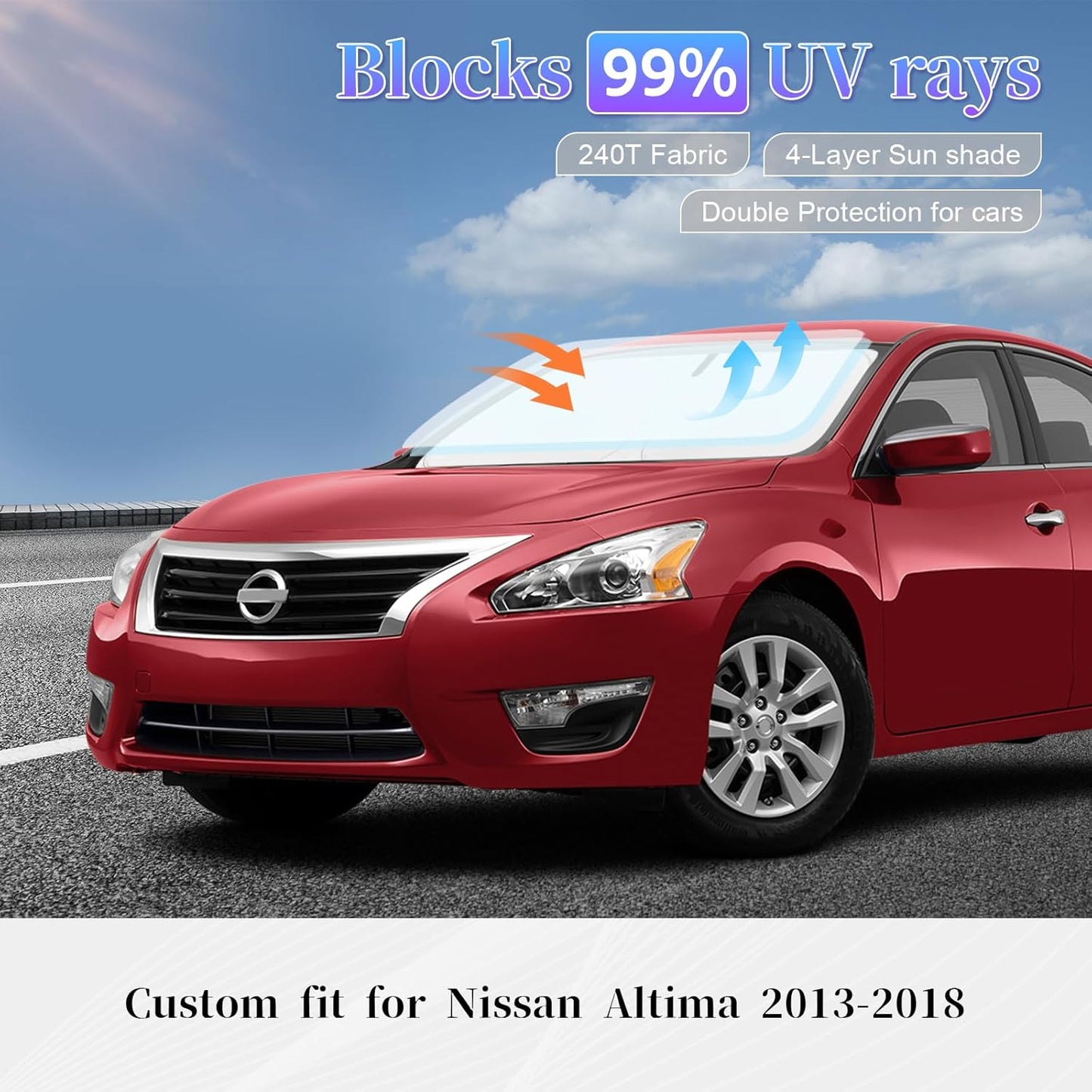 Sun Shade Sunshade for Nissan Altima Windshield Cover,4-Layer Front Window Shade Custom fit Altima 2013-2018 Sun Visor 240T Retractable Shade Shield Blocks UV Rays Cooler Car Accessories