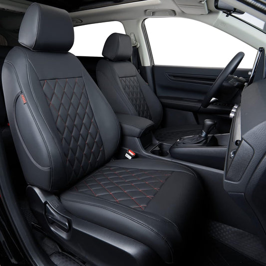 coverdream CRV Leather Seat Covers for 2023-2025 2026 Honda CRV LX,EX,EX-L,Sport Series,Hybrid,Fully Covered,Airbag Compatible Waterproof Car Seat Protector (Full Set,Black/Red)