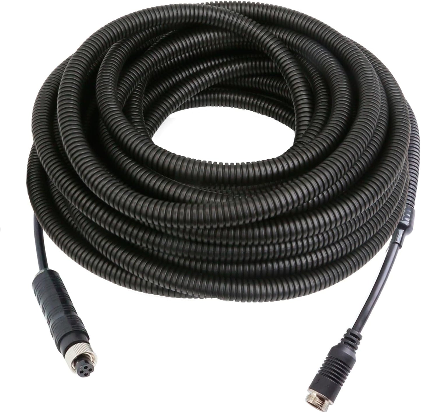 4 Pin Backup Camera Cable with Corrugated Tube Cover, 4 Pin Aviation Extension Cord, Weatherproof, Compatible with Rearview Camera Systems, Radar DVRs, CCTV Security Systems(33FT/10M)