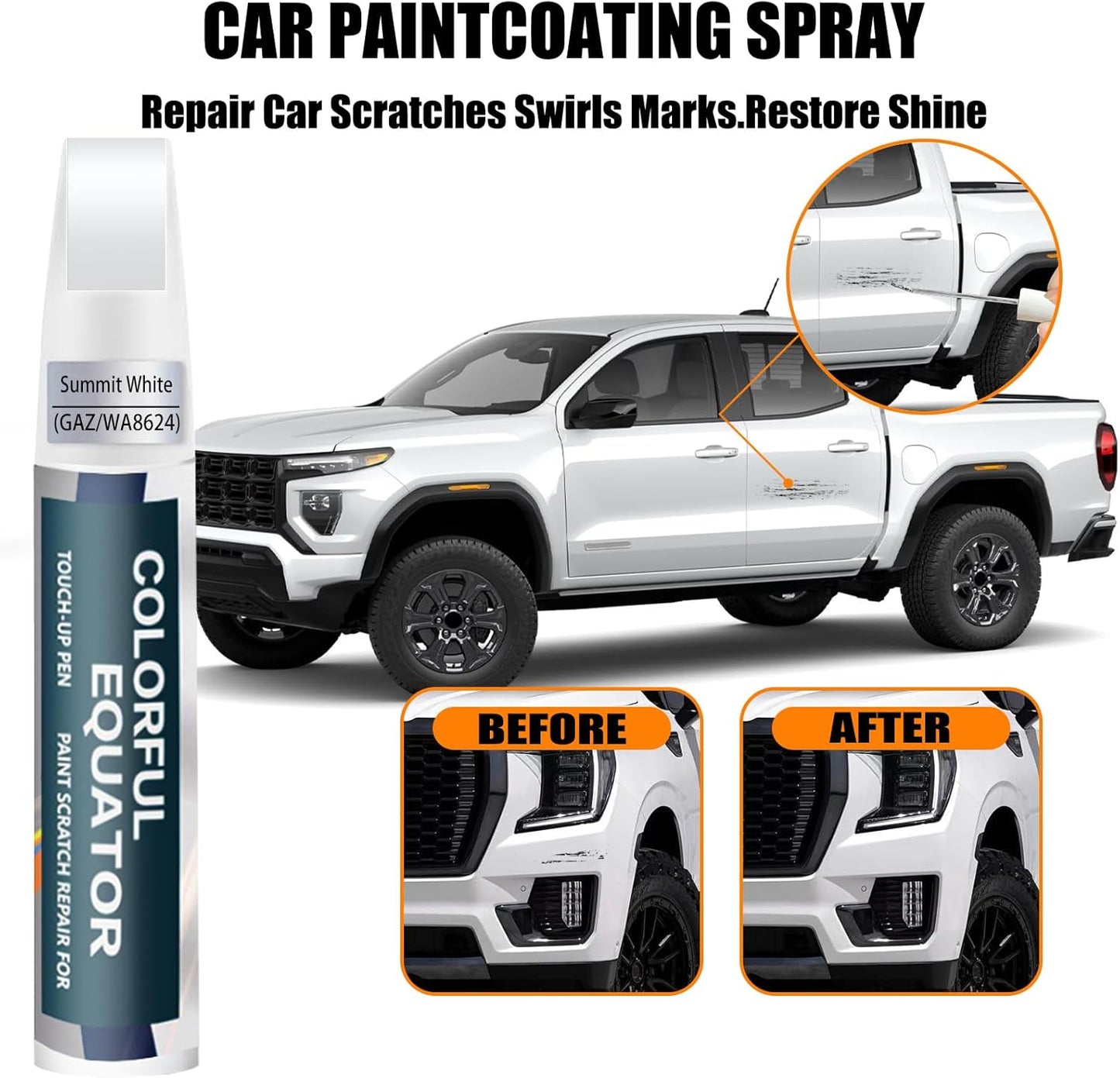 Summit White(GAZ/WA8624) Touch Up Paint for GMC, Car Paint Pen Scratch Repair Two-In-One Touch Up Paint, Premium Car Scratch Remover for Deep Scratches