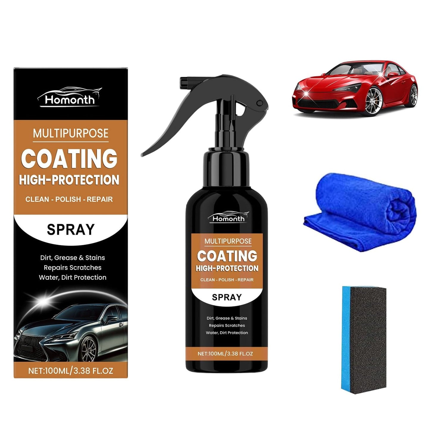 Nexa Turbo Shine Spray,Nexa Car Scratch Remover,Turbo Shine Nexa 3 in 1 High Protection Quick Car Coating Spray(1Pcs)