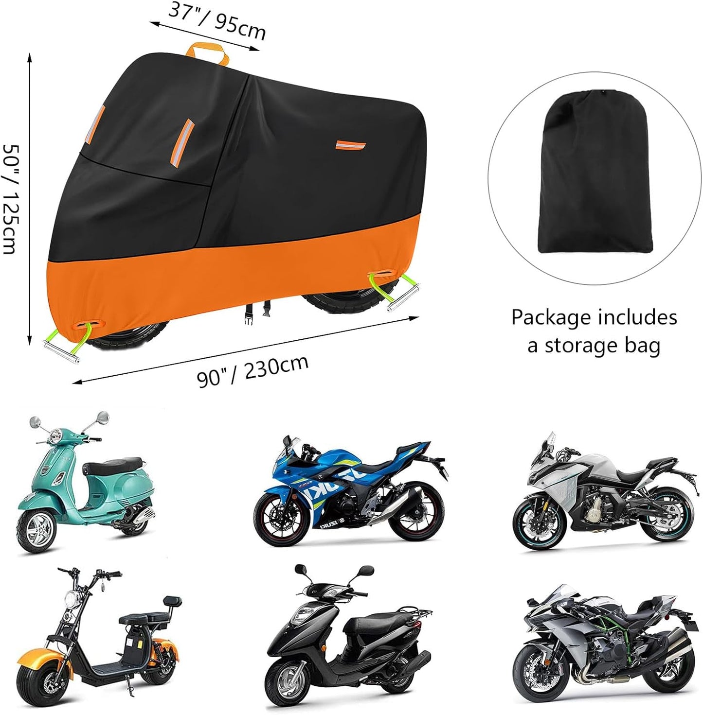 Heavy Duty Motorcycle Cover 300D Oxford Heavy Duty Oxford Dirt Bike Cover 450cc funda para Moto Protect from Rain Sun Snow Dust UV Storm Wind Electric Motorcycle rain Cover (XXL: 86" x 37" x 50")